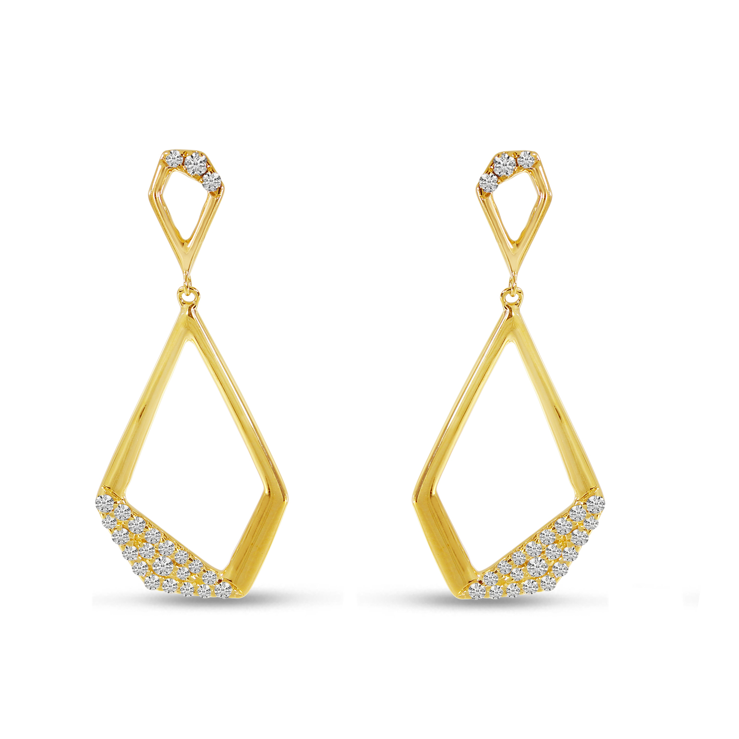 14k Solid Gold Geometric Dangle Stud Earrings for Women