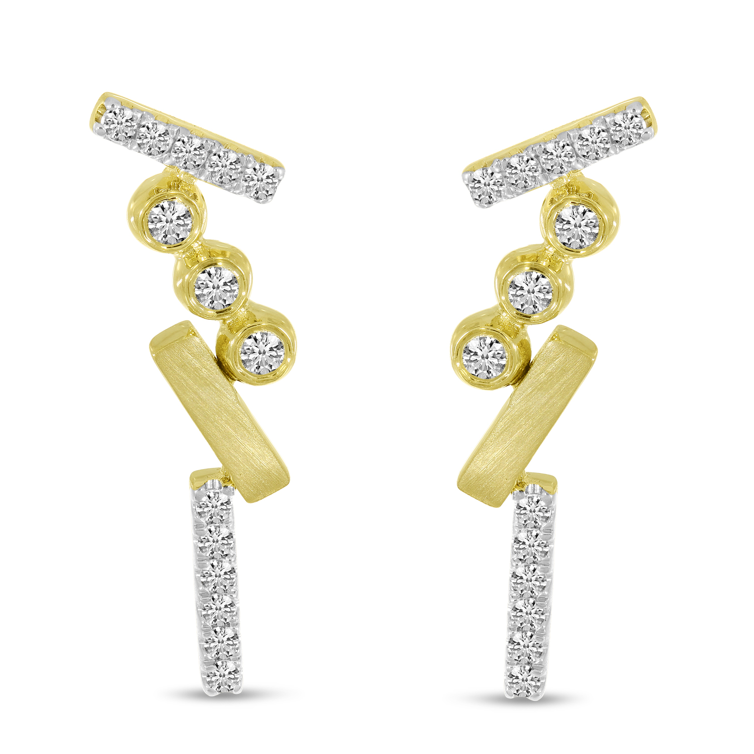 14K Yellow Gold Diamond Bezel Brushed Earrings