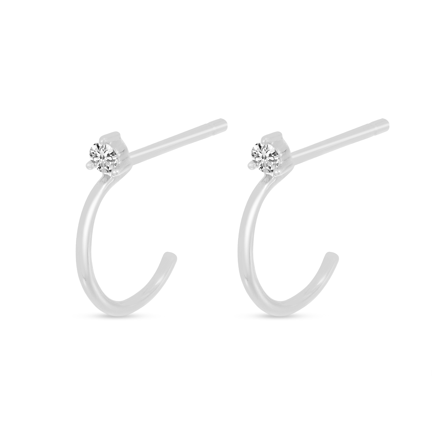 14K White Gold Single Diamond Post Huggie Earrings