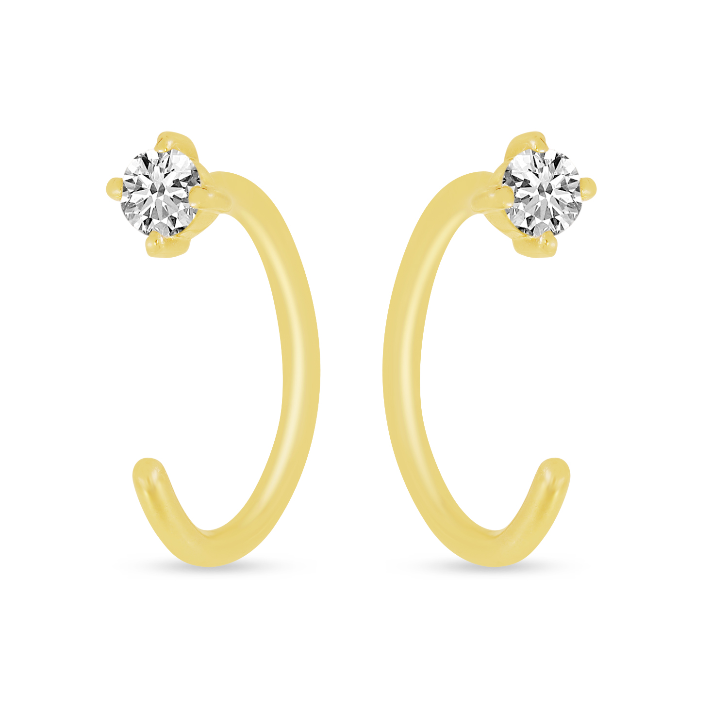 14K Yellow Gold Single Diamond Backwards Huggie Earrings