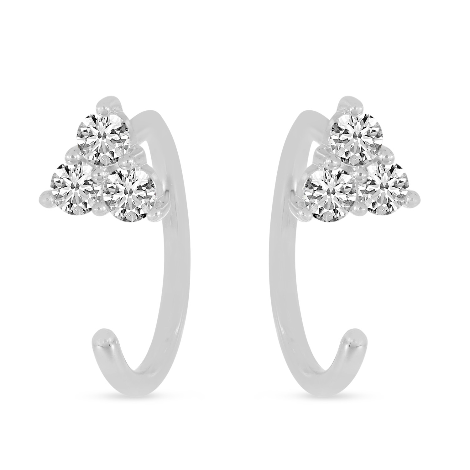 14K White Gold Triple Diamond Backwards Huggie Earrings