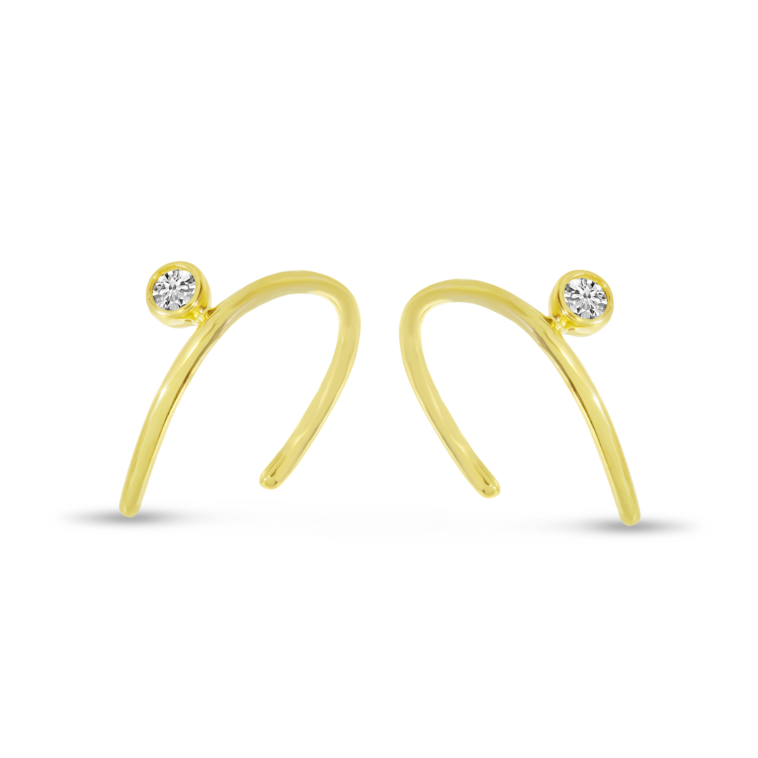 14K Yellow Gold Single Diamond Horseshoe Earrings