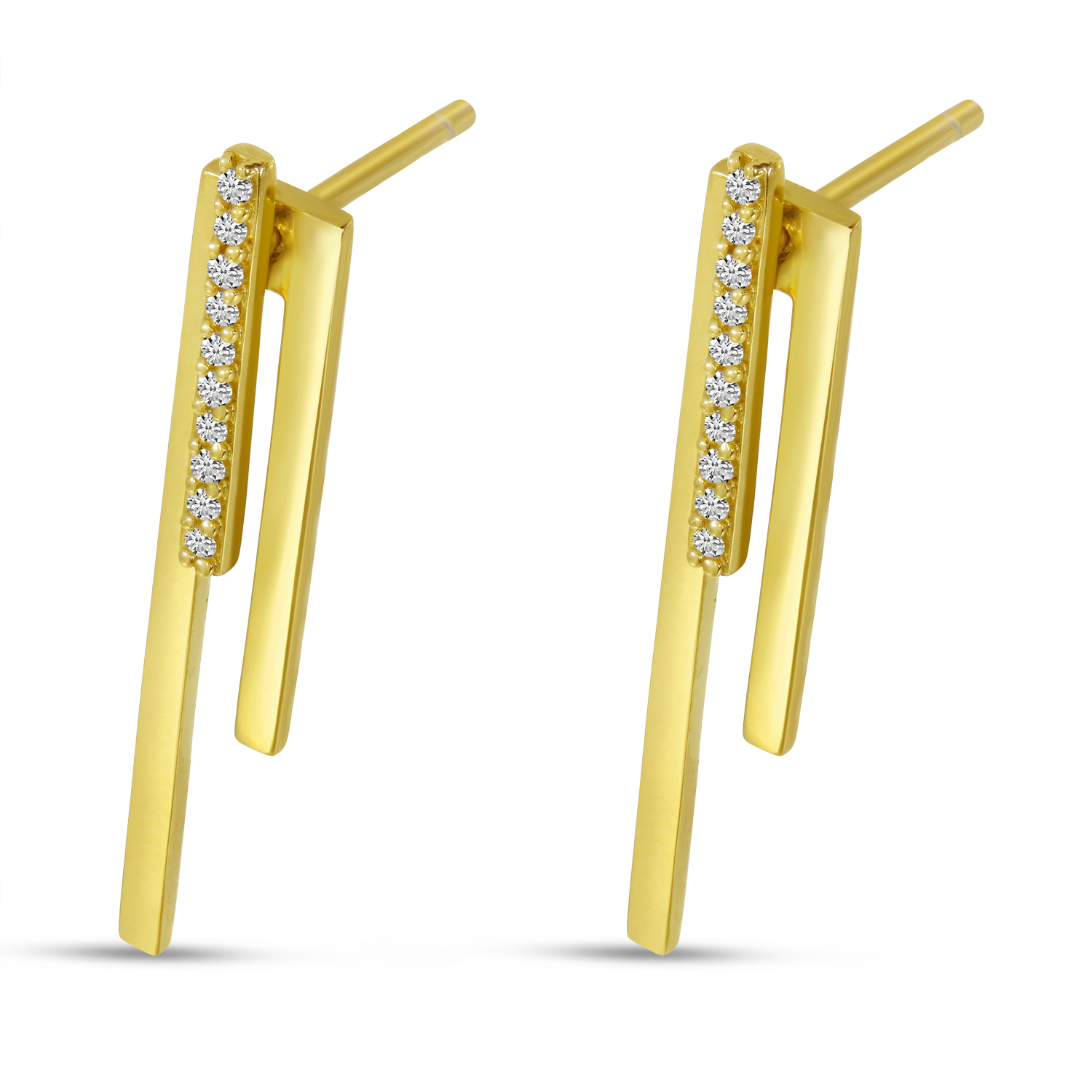 14K Yellow Gold Diamond Linear Front Back Earrings