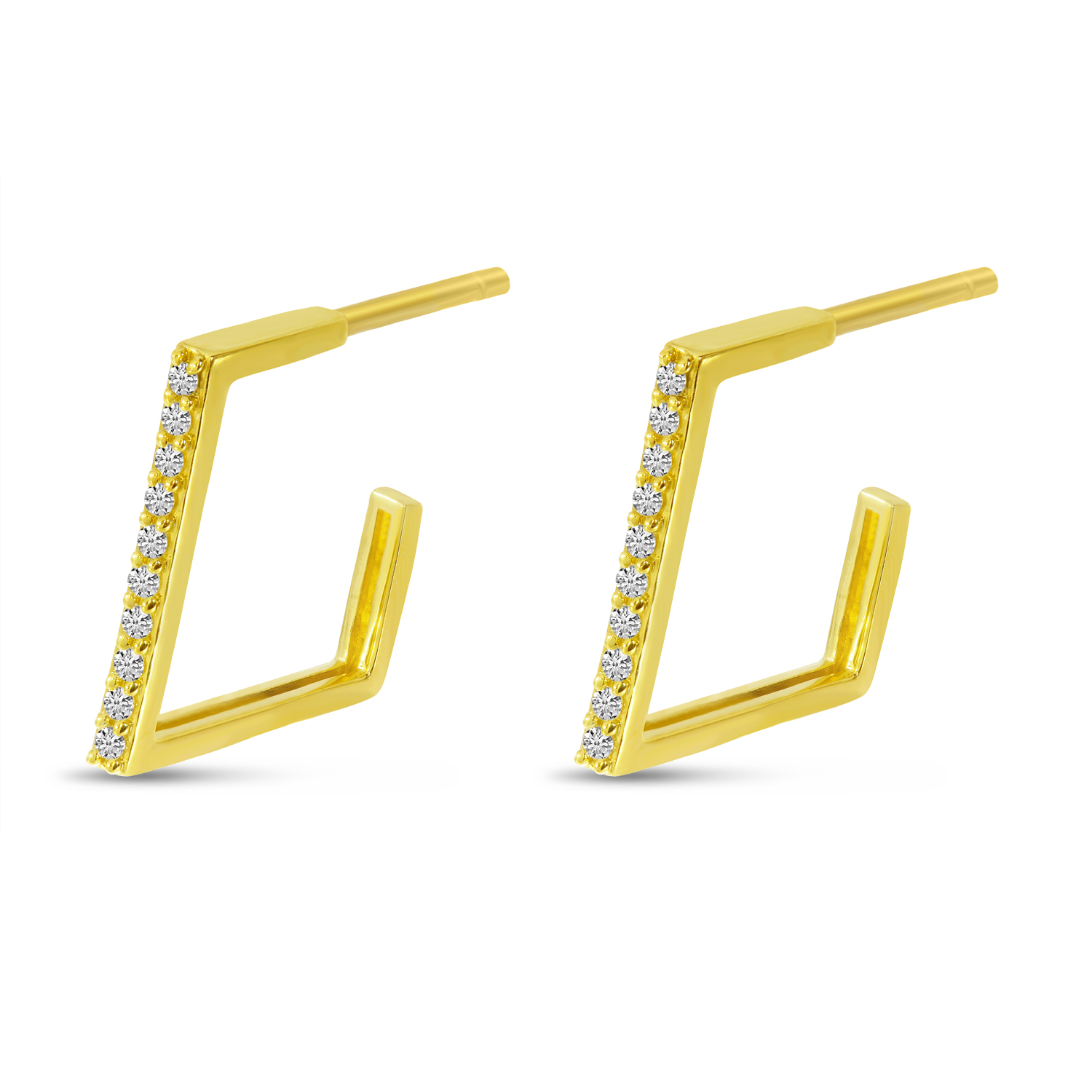 14K Yellow Gold Diamond Geometric Huggie Earrings