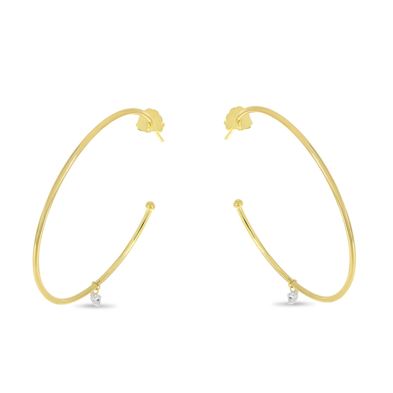 14K Yellow Gold Dashing Diamond Charm Hoop Earrings