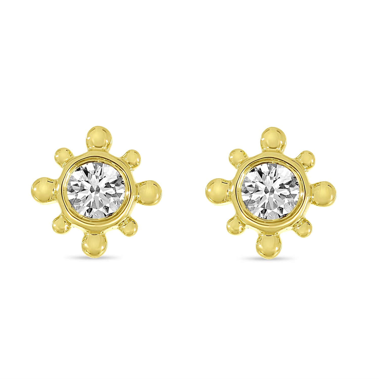 14K Yellow Gold Petite Diamond Beaded Stud Earrings