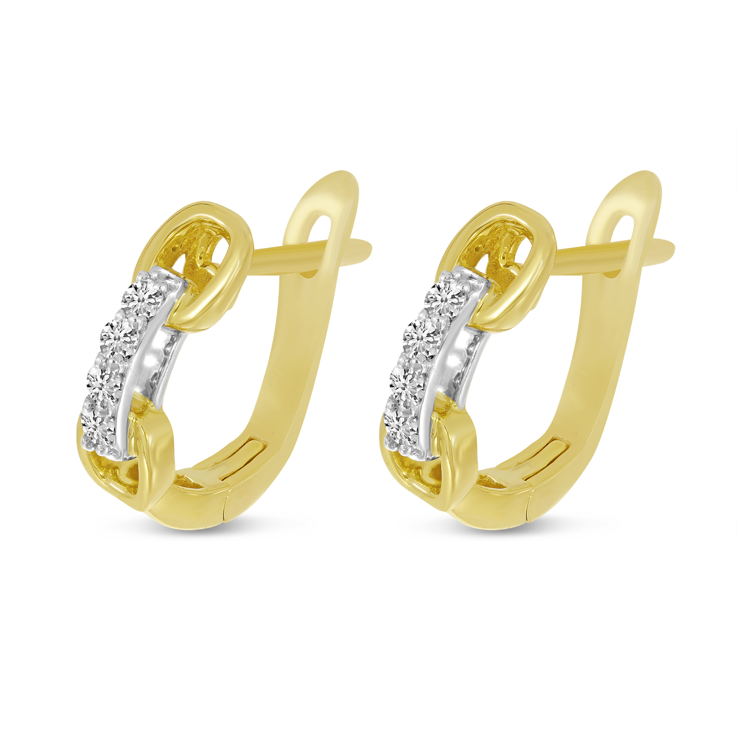 14K Yellow Gold Diamond Link Huggie Earrings