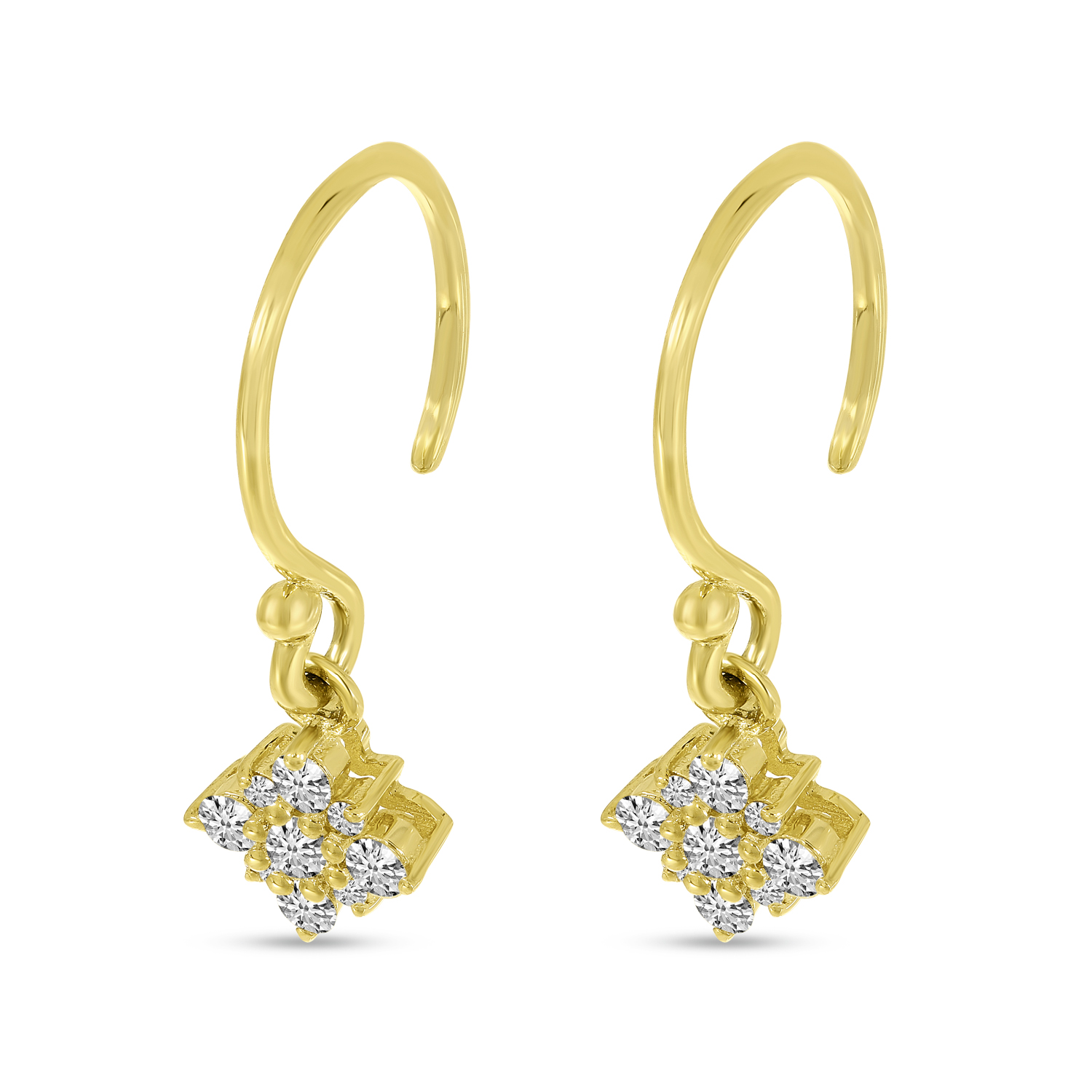 14K Yellow Gold J-Hook Diamond Dangle Earrings