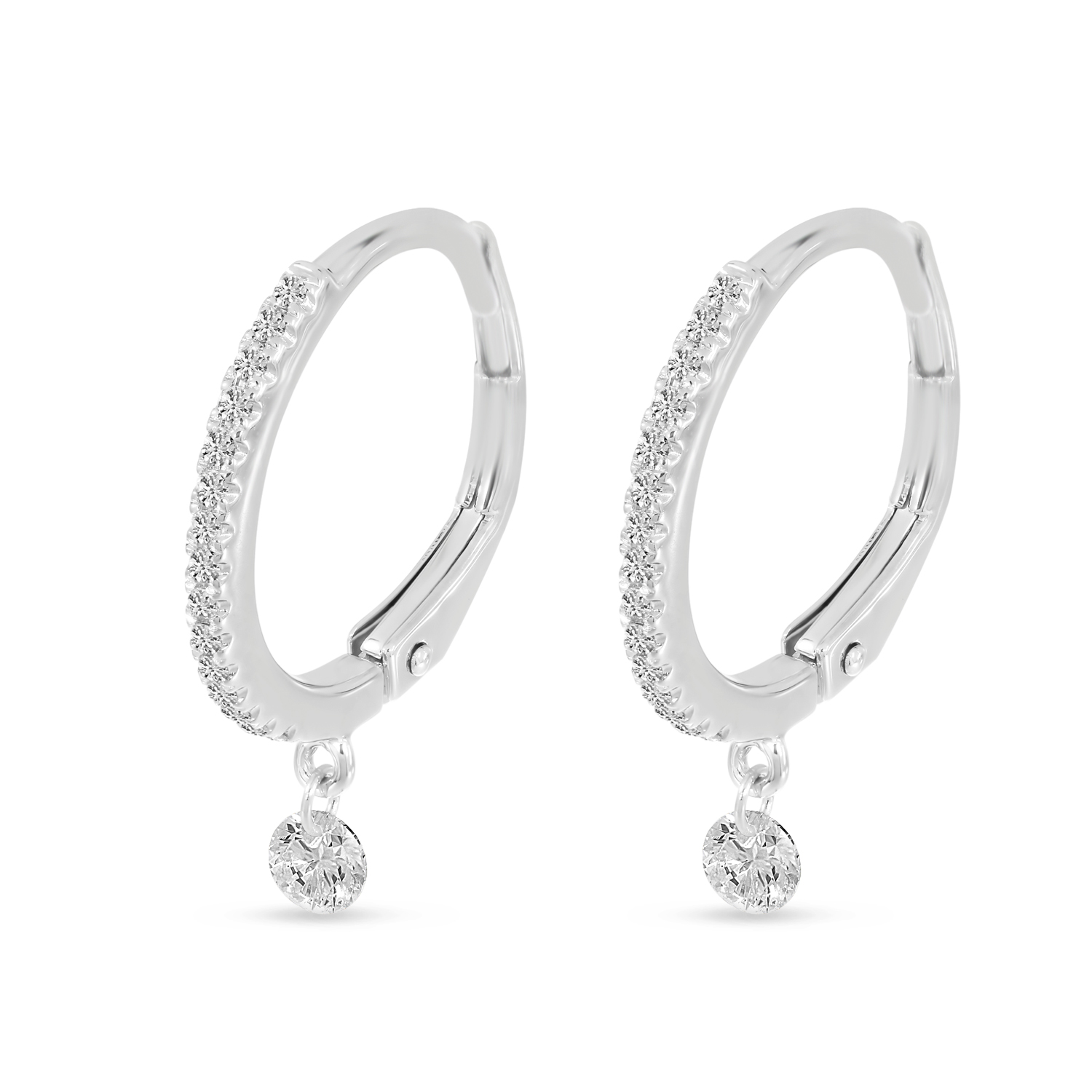 14K White Gold Dashing Diamonds Tiny Huggie Earrings