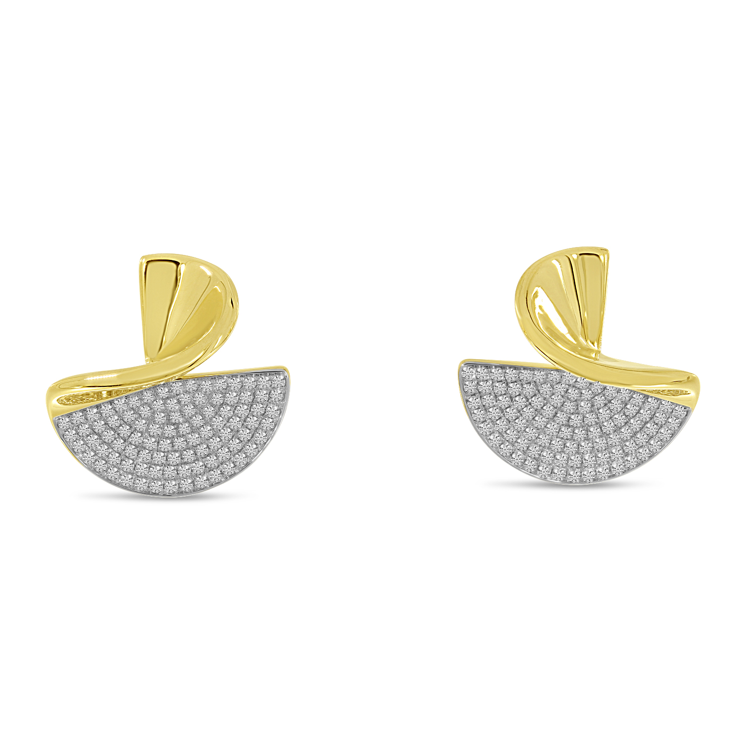 14K Yellow Gold Diamond Pave Disc Earrings