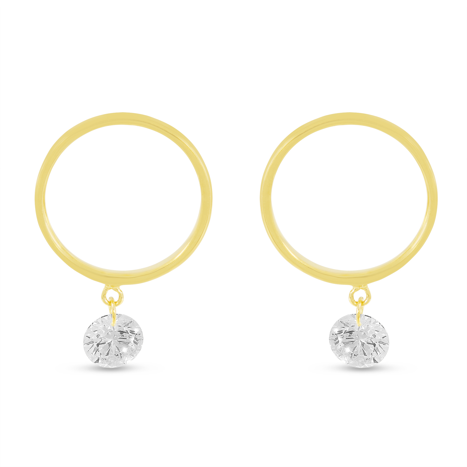 14K Yellow Gold Small Front Hoop .50 Ct Diamond Earrings