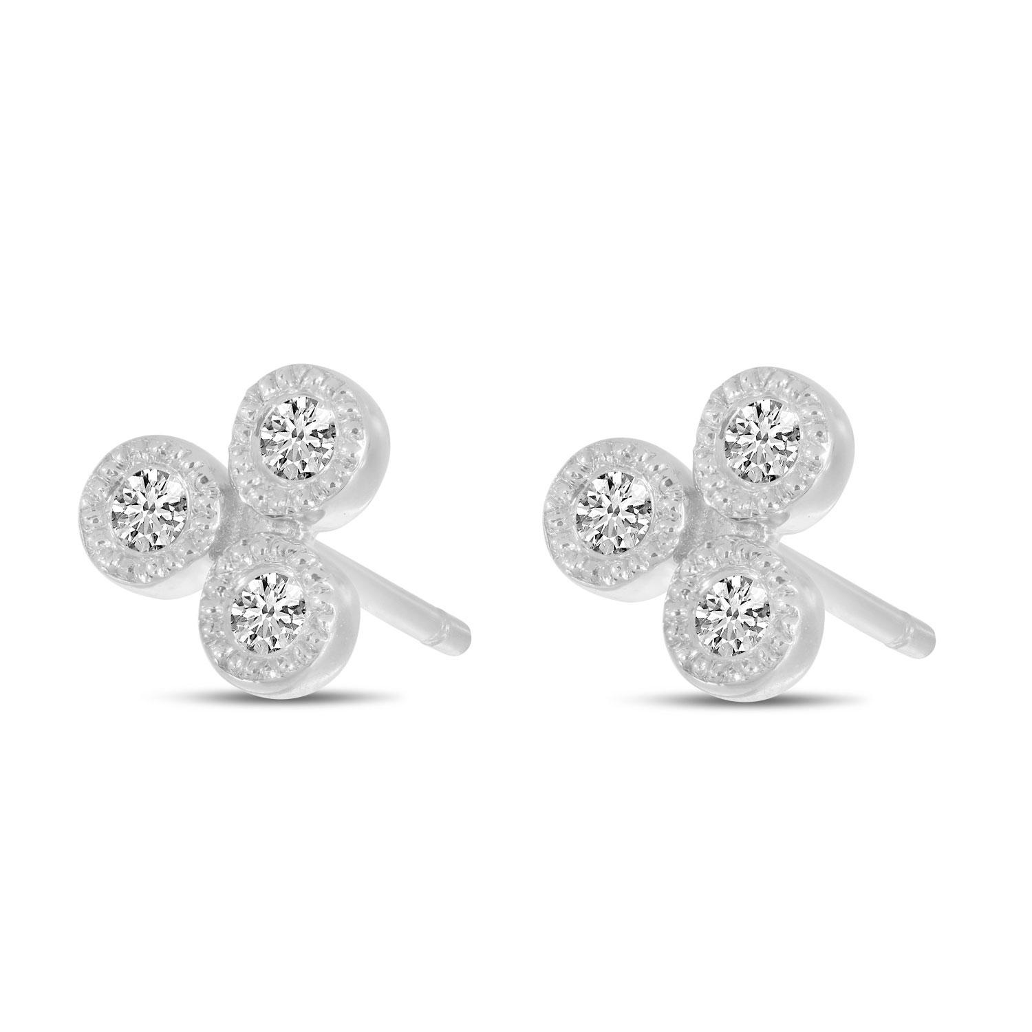 14K White Gold Triple Diamond Stud Earrings
