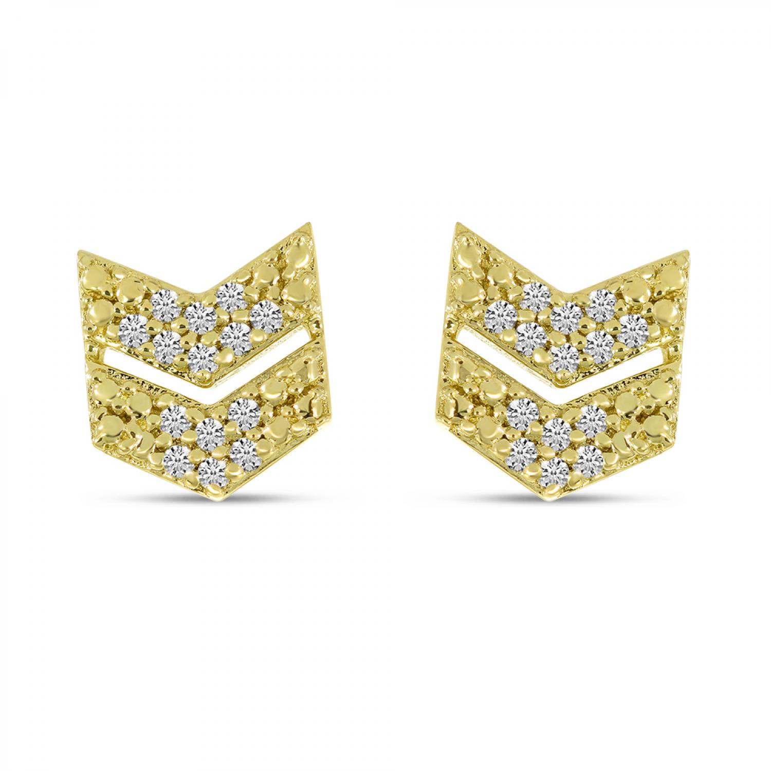 14K Yellow Gold Diamond Chevron Stud Earrings
