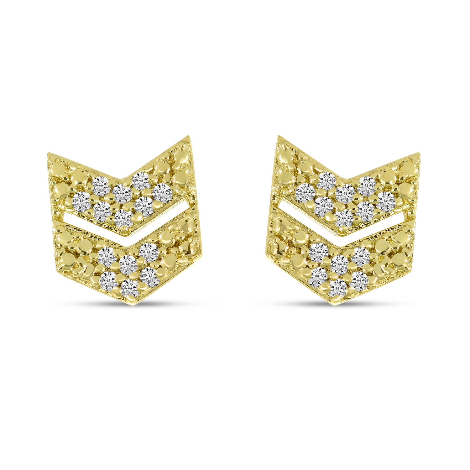 14K Yellow Gold Diamond Chevron Stud Earrings