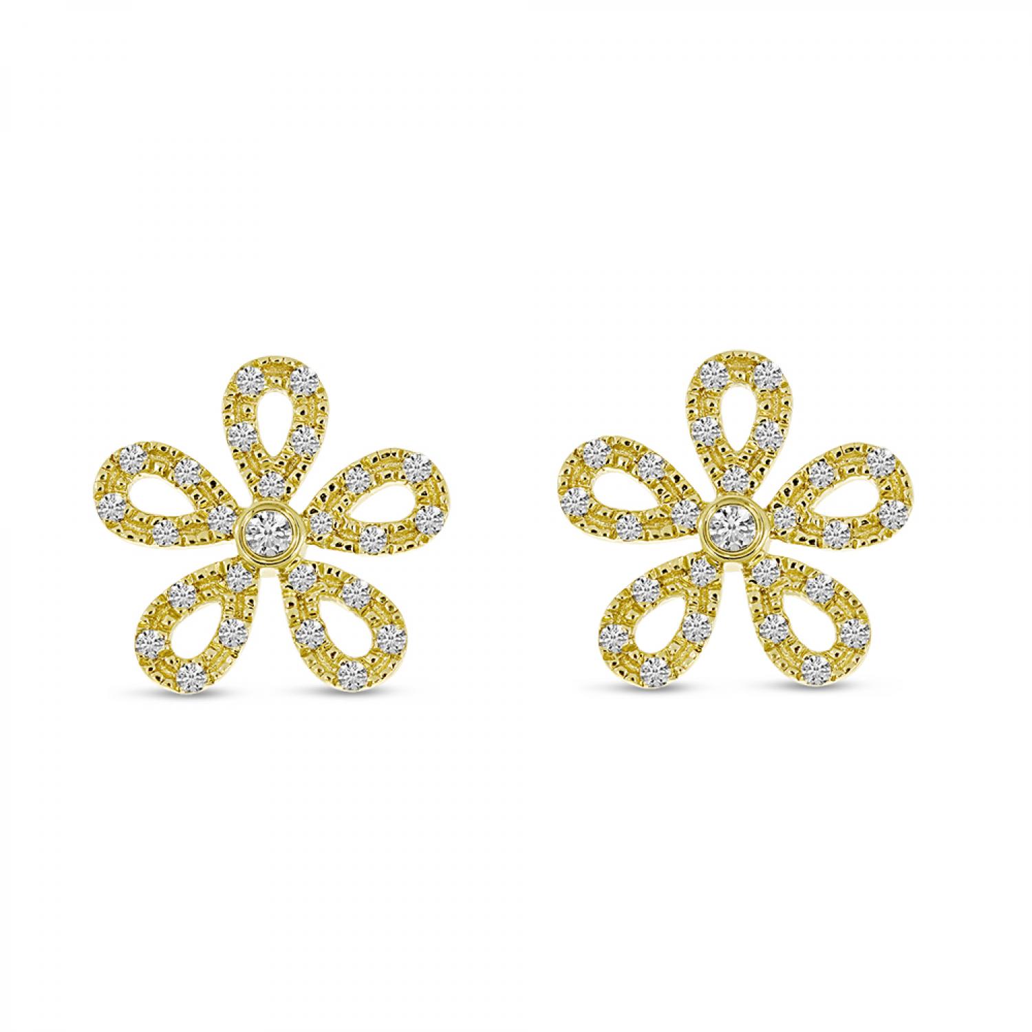 14K Yellow Gold Small Diamond Floral Earrings