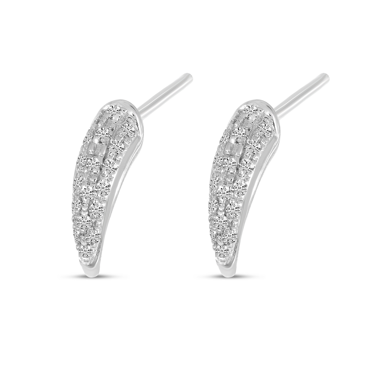 14K White Gold Diamond Horn Post Earrings