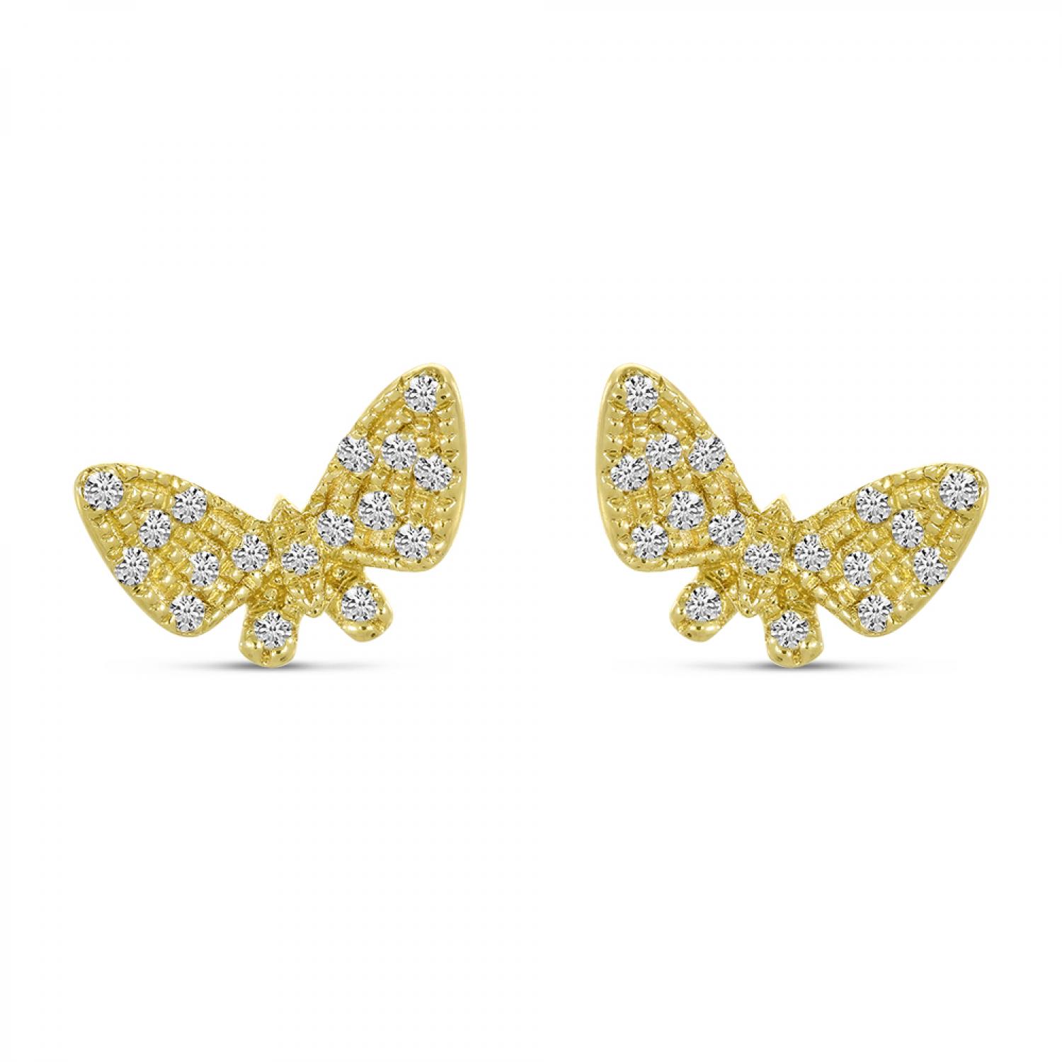 14K Yellow Gold Diamond Butterfly Stud Earrings
