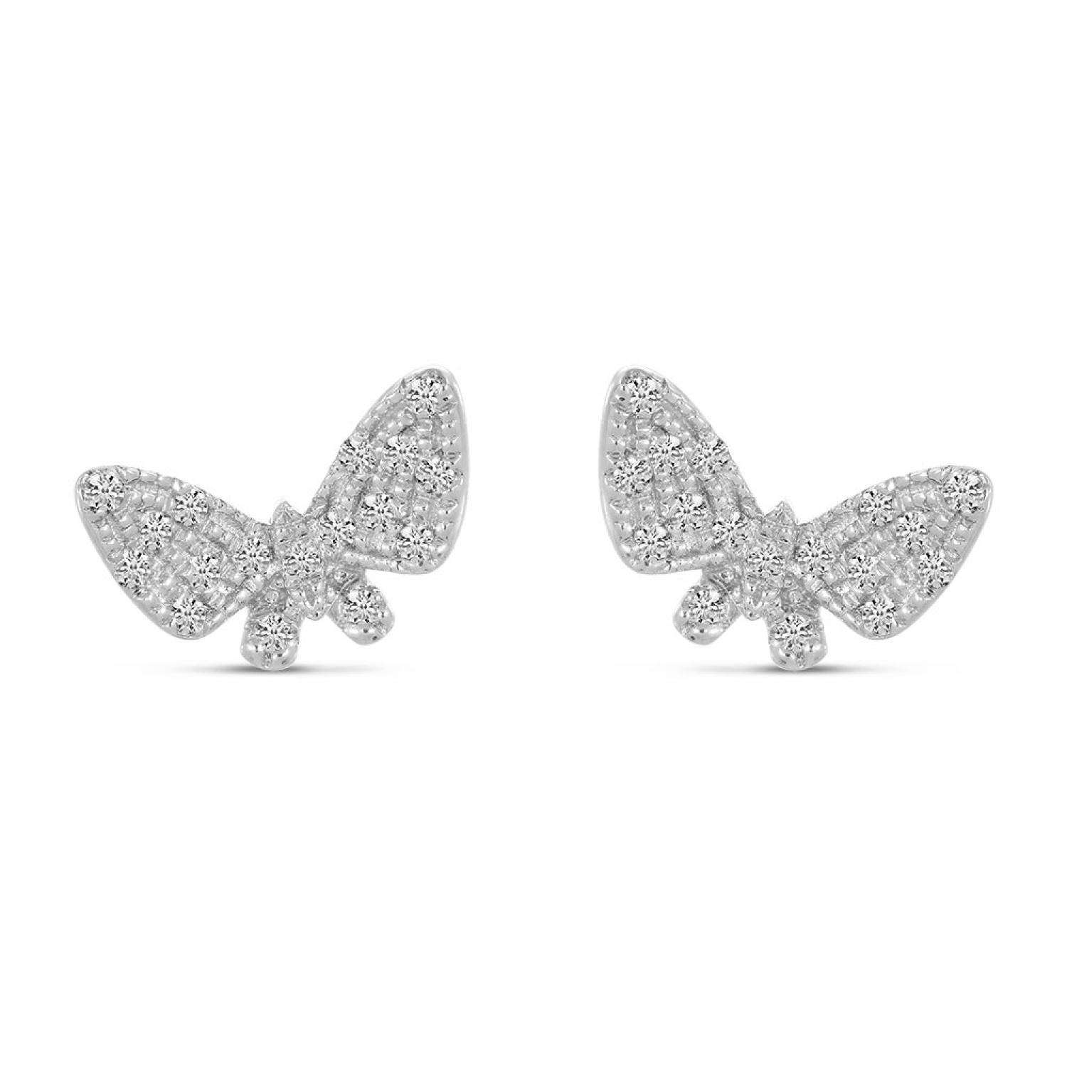 14K White Gold Diamond Butterfly Stud Earrings