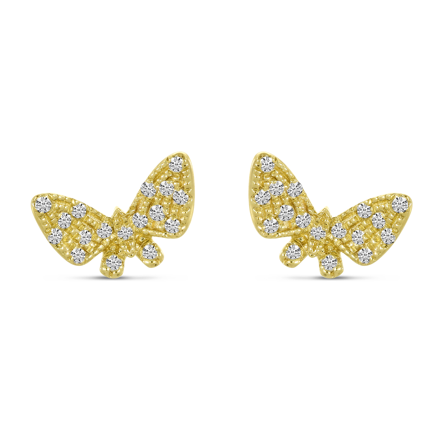 14K Yellow Gold Diamond Butterfly Stud Earrings