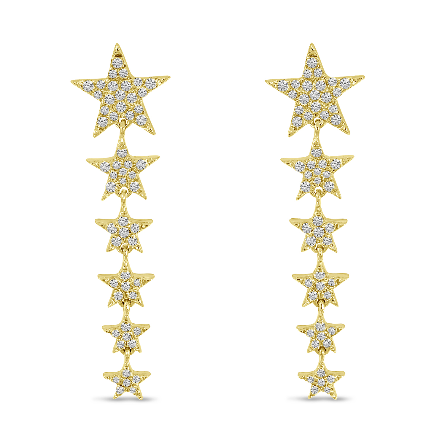 14K Yellow Gold Diamond Star Dangle Earrings