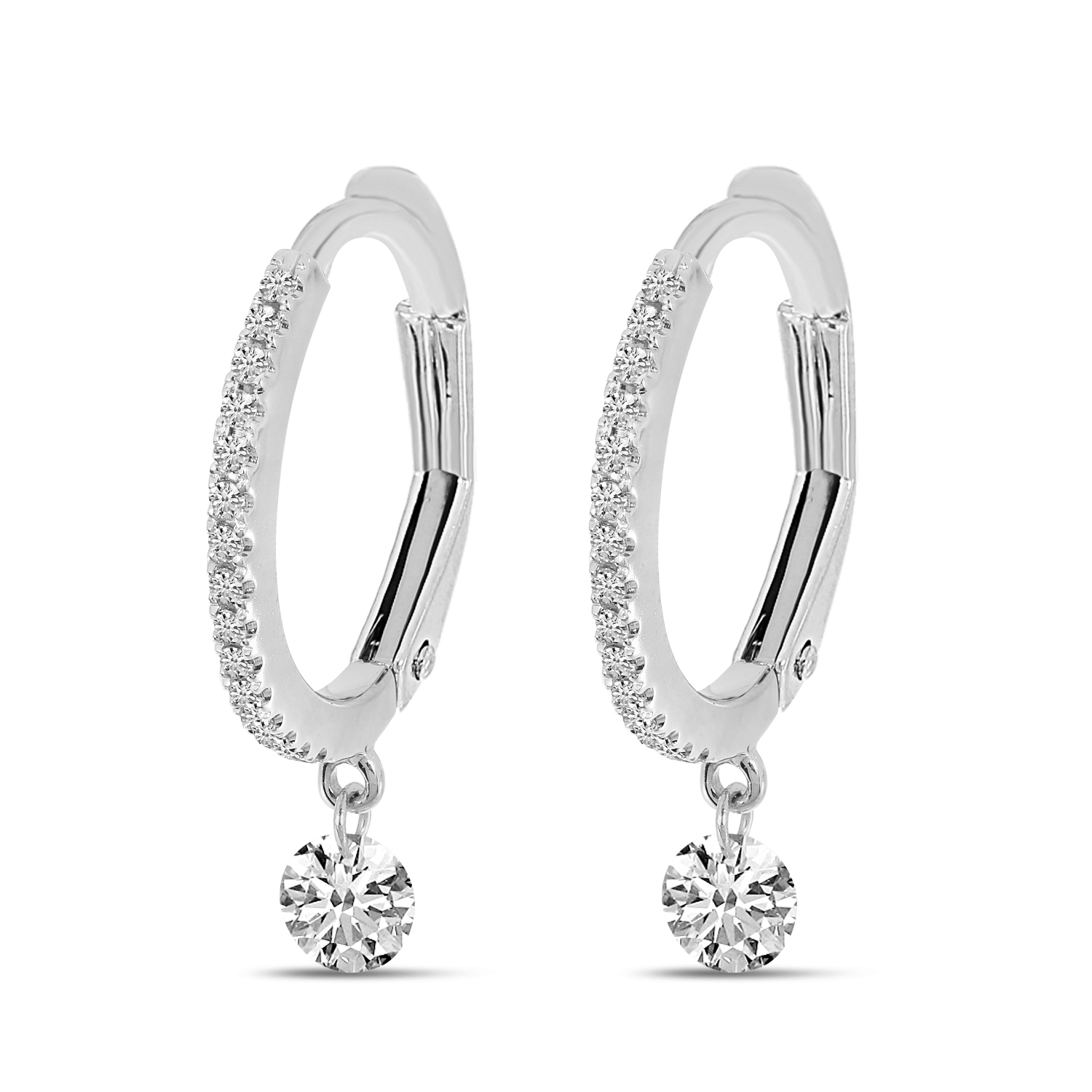 14K White Gold Dashing Diamonds Petite Huggie Earrings