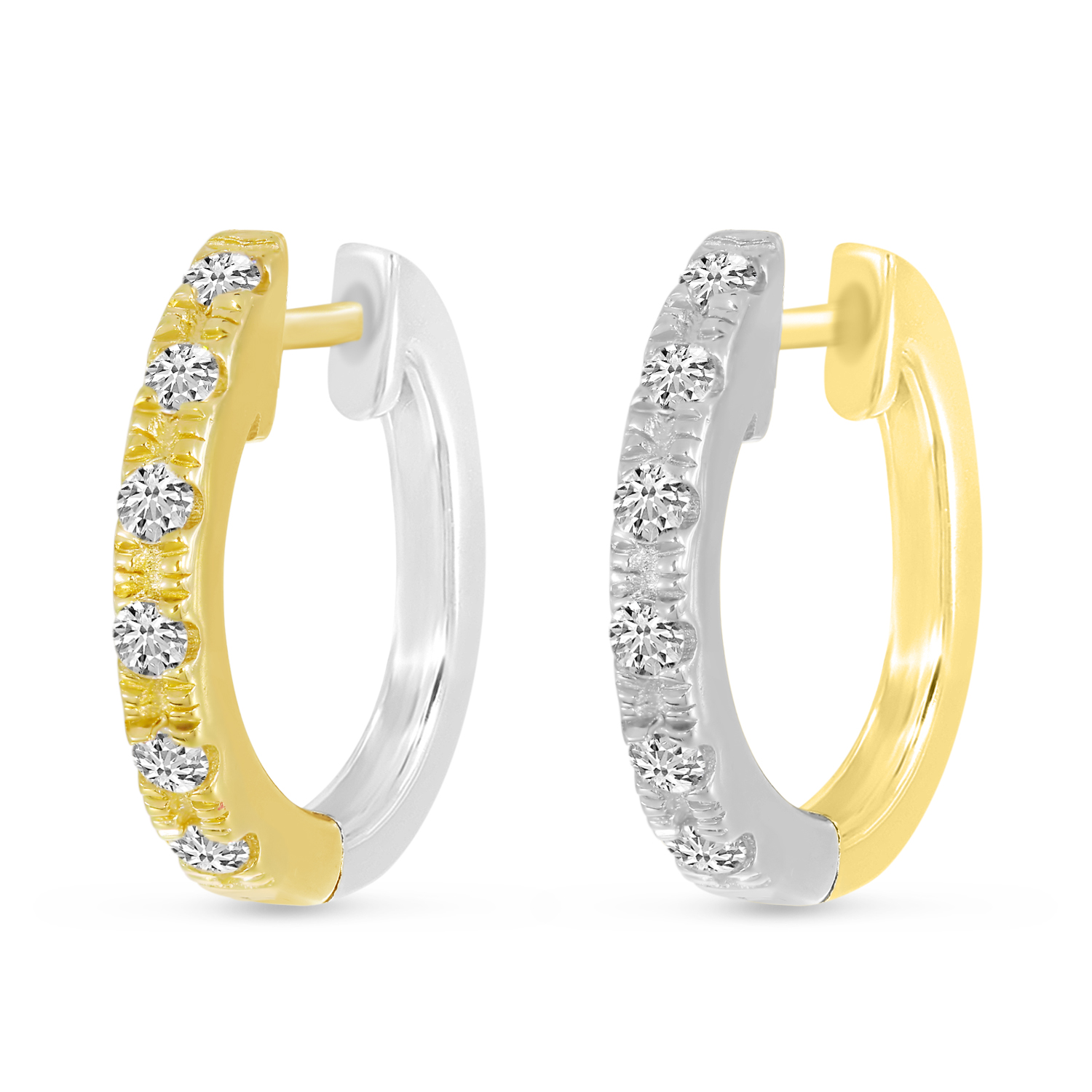 14K Yellow Gold & White Gold Diamond Reversible Huggie Earrings