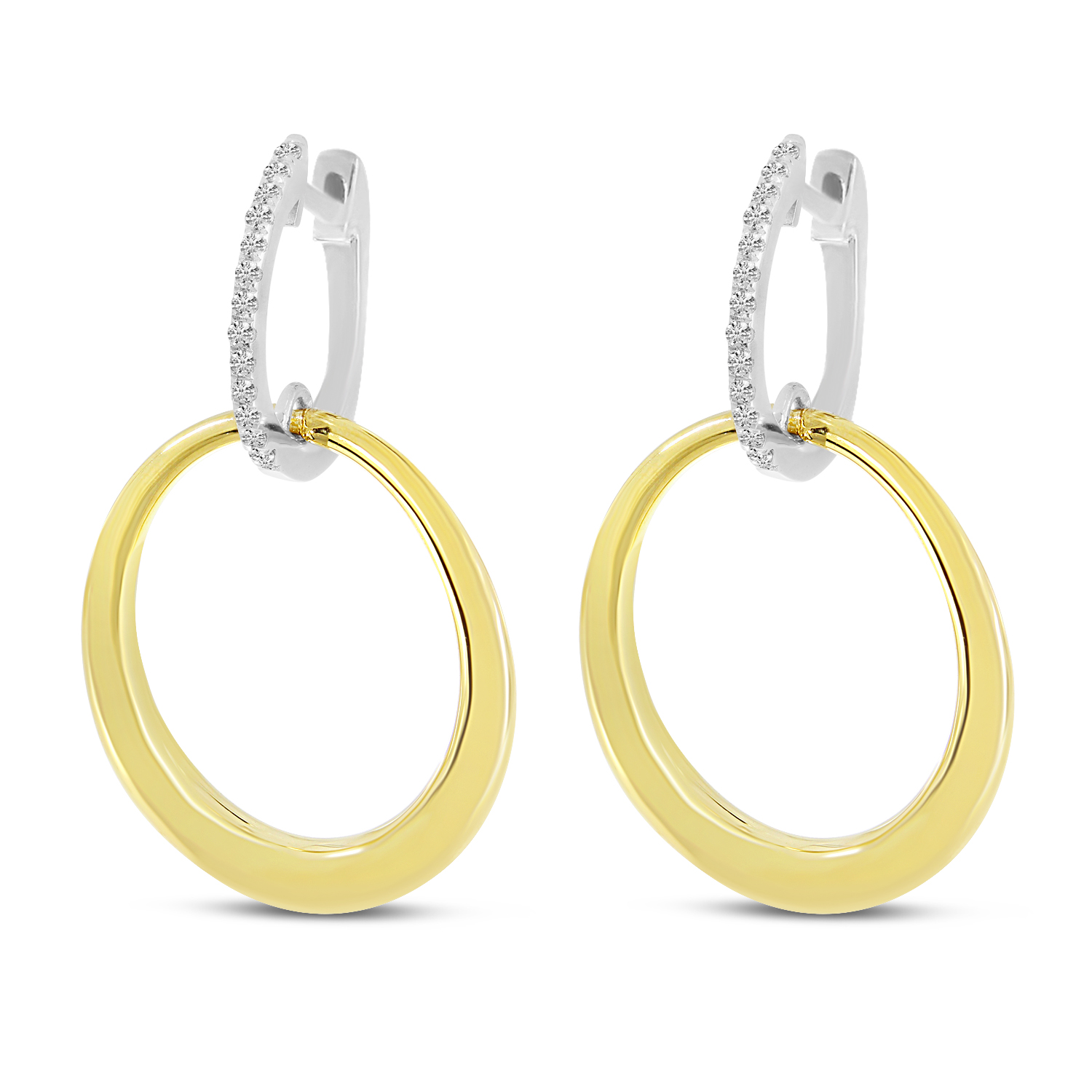 14K Yellow Gold Circle Diamond Huggie Earrings