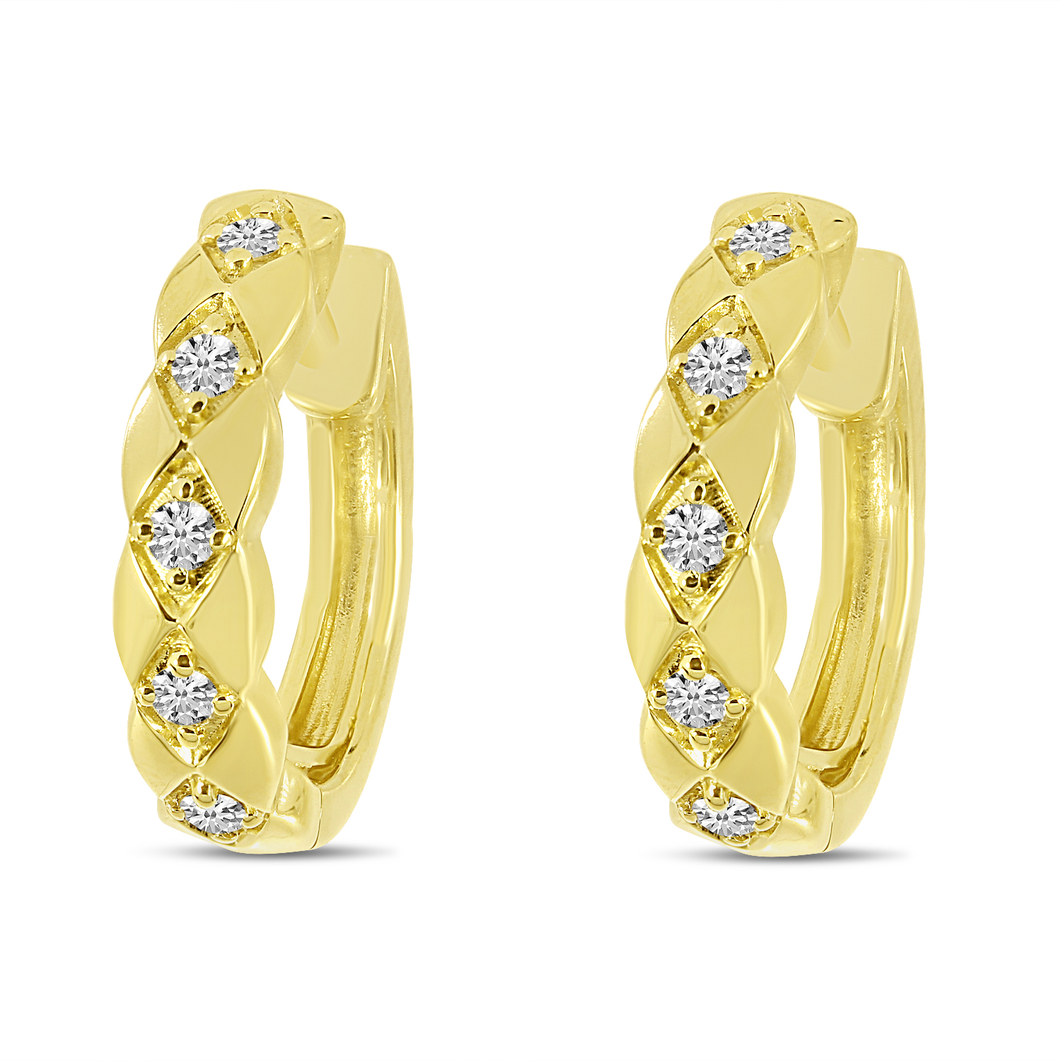 14K Yellow Gold Diamond Chevron Huggie Earrings