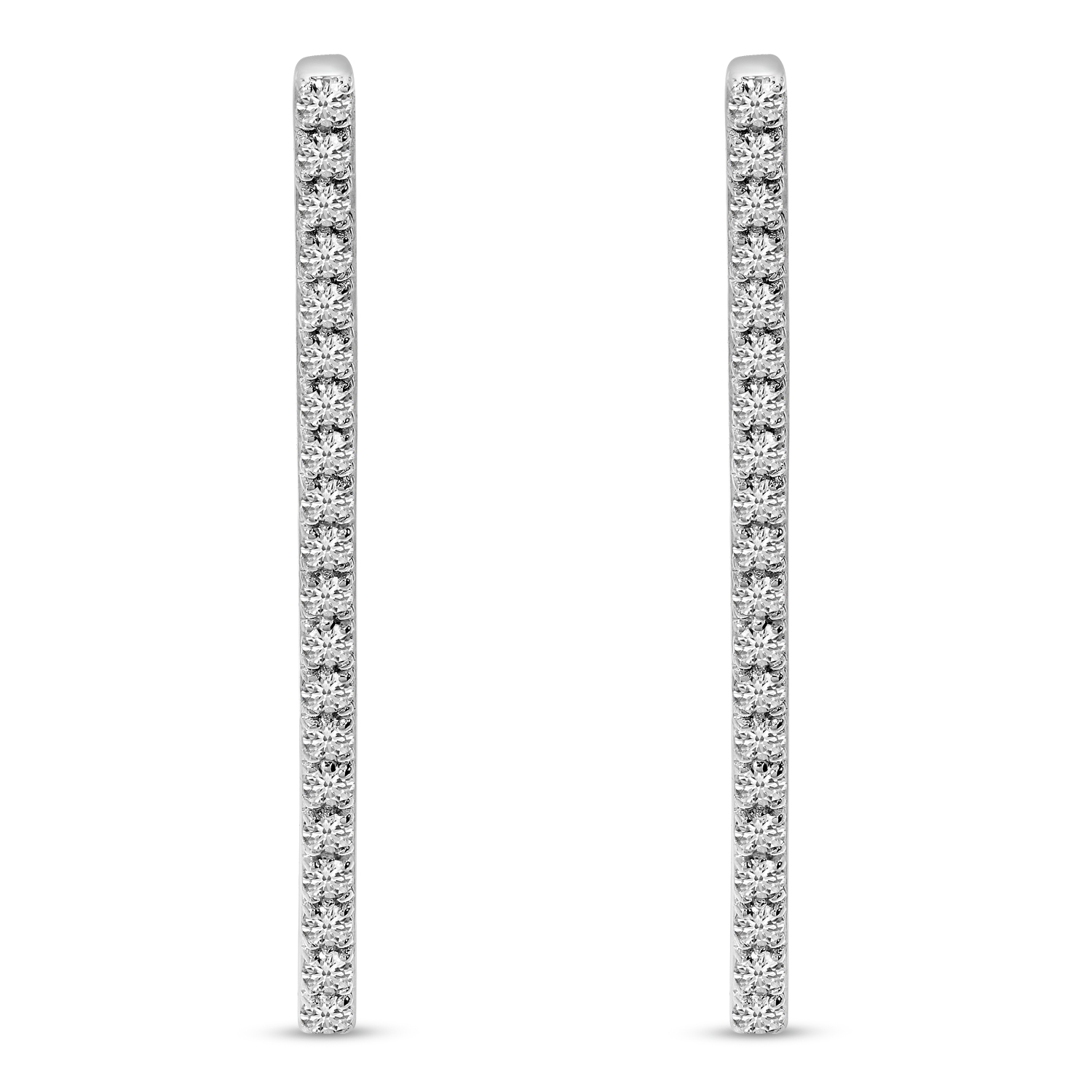 14K White Gold Long Diamond Bar Earring