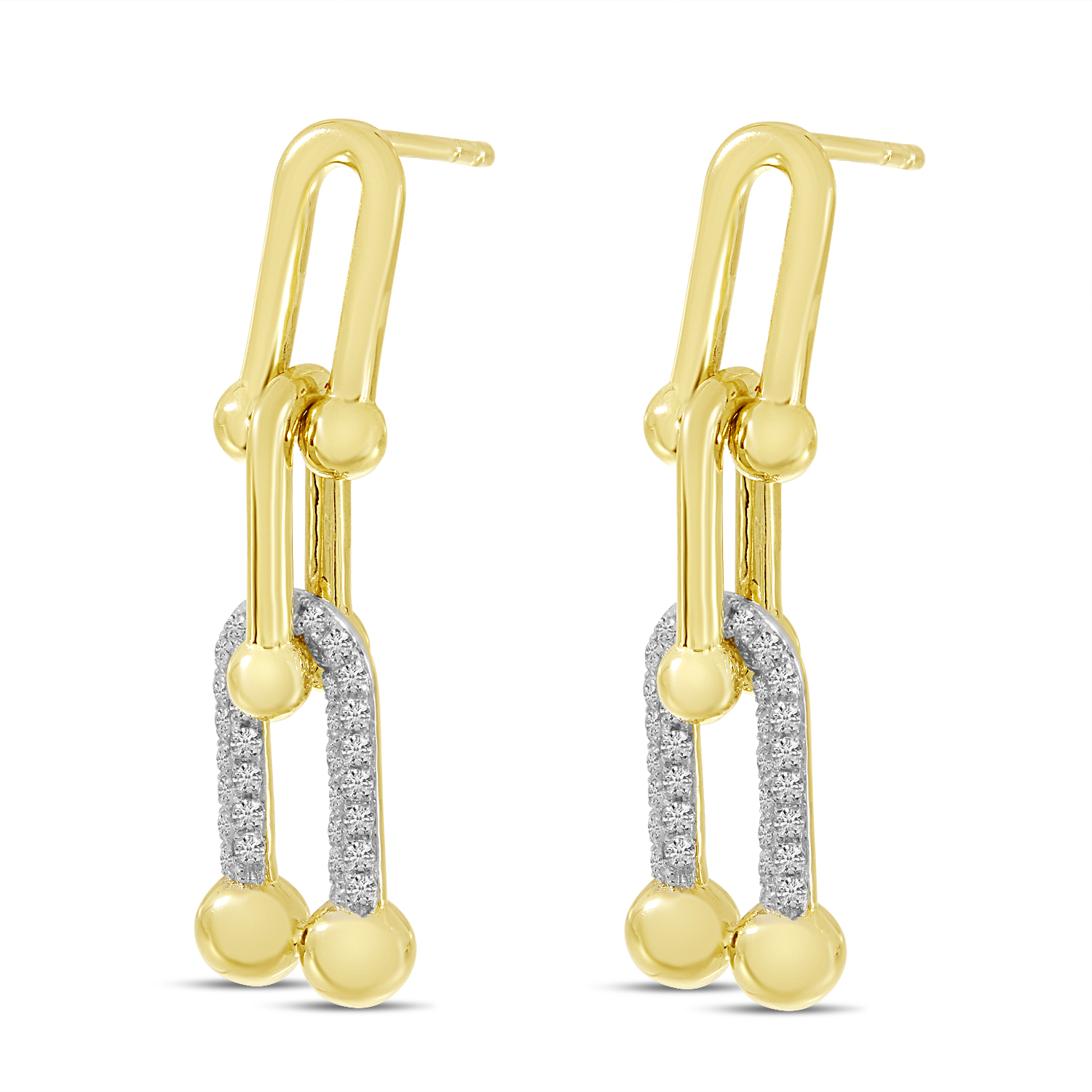 14K Yellow Gold Diamond U-Link Dangle Earrings