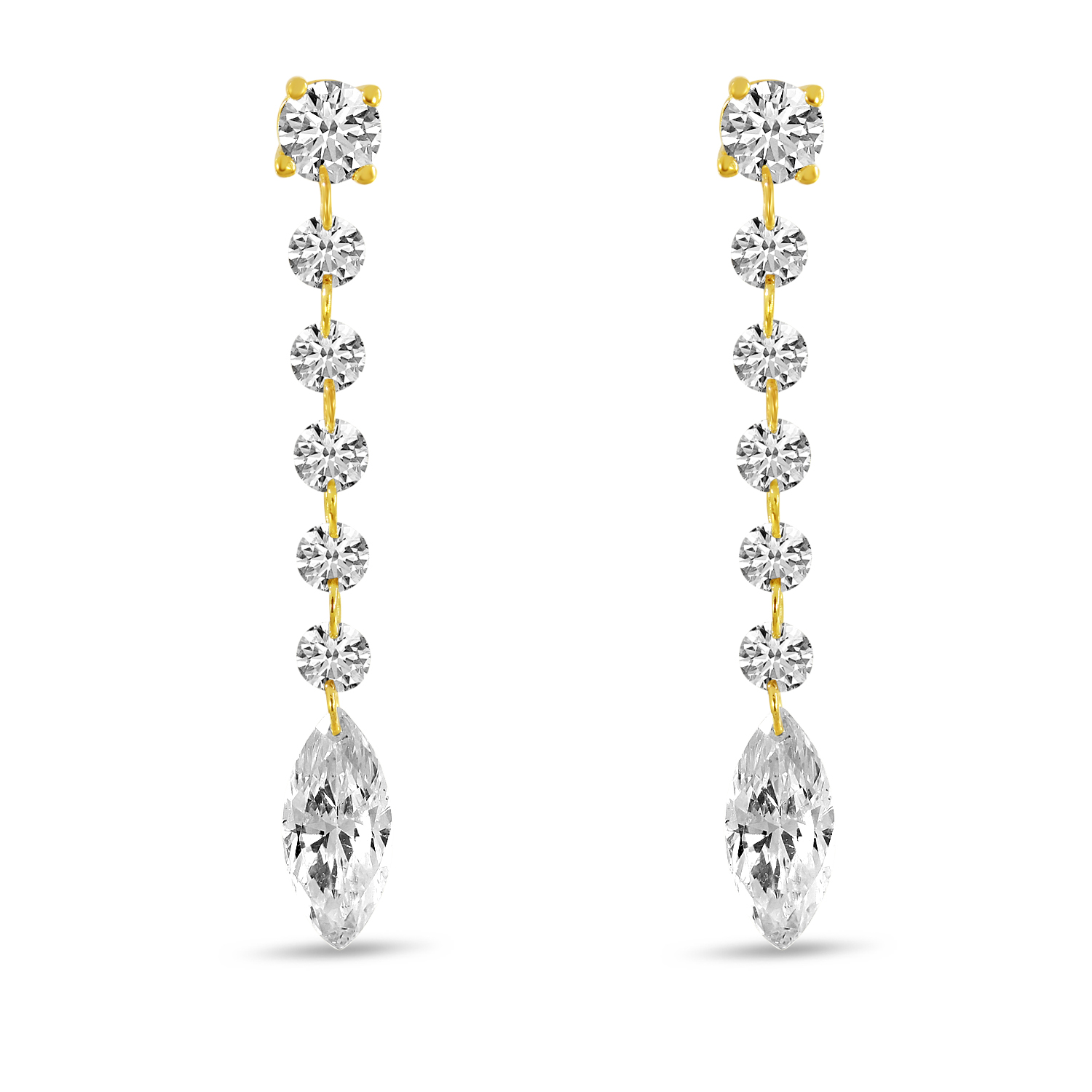 14K Yellow Gold Dashing Diamond Drop Marquis Earrings