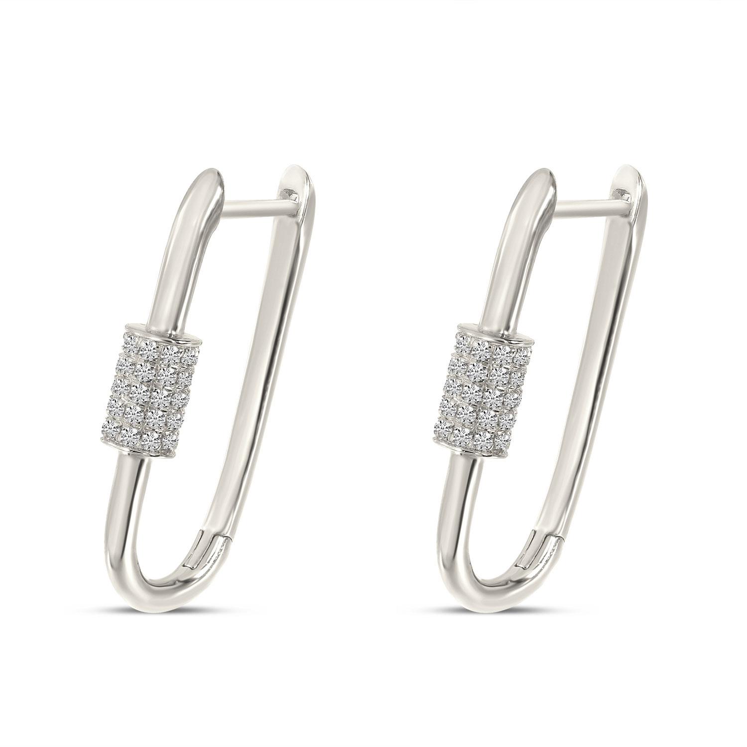 14K Yellow Gold Diamond Lock Huggie Earrings