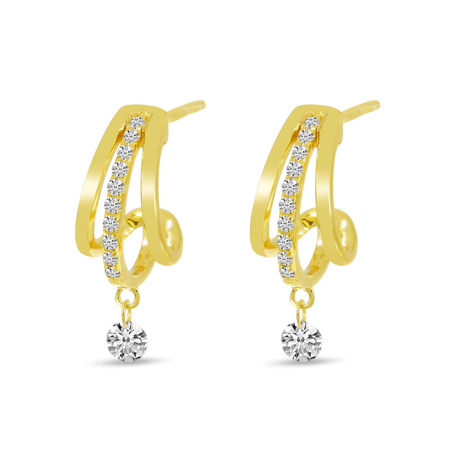 14K Yellow Gold Dashing Diamond Triple Huggie