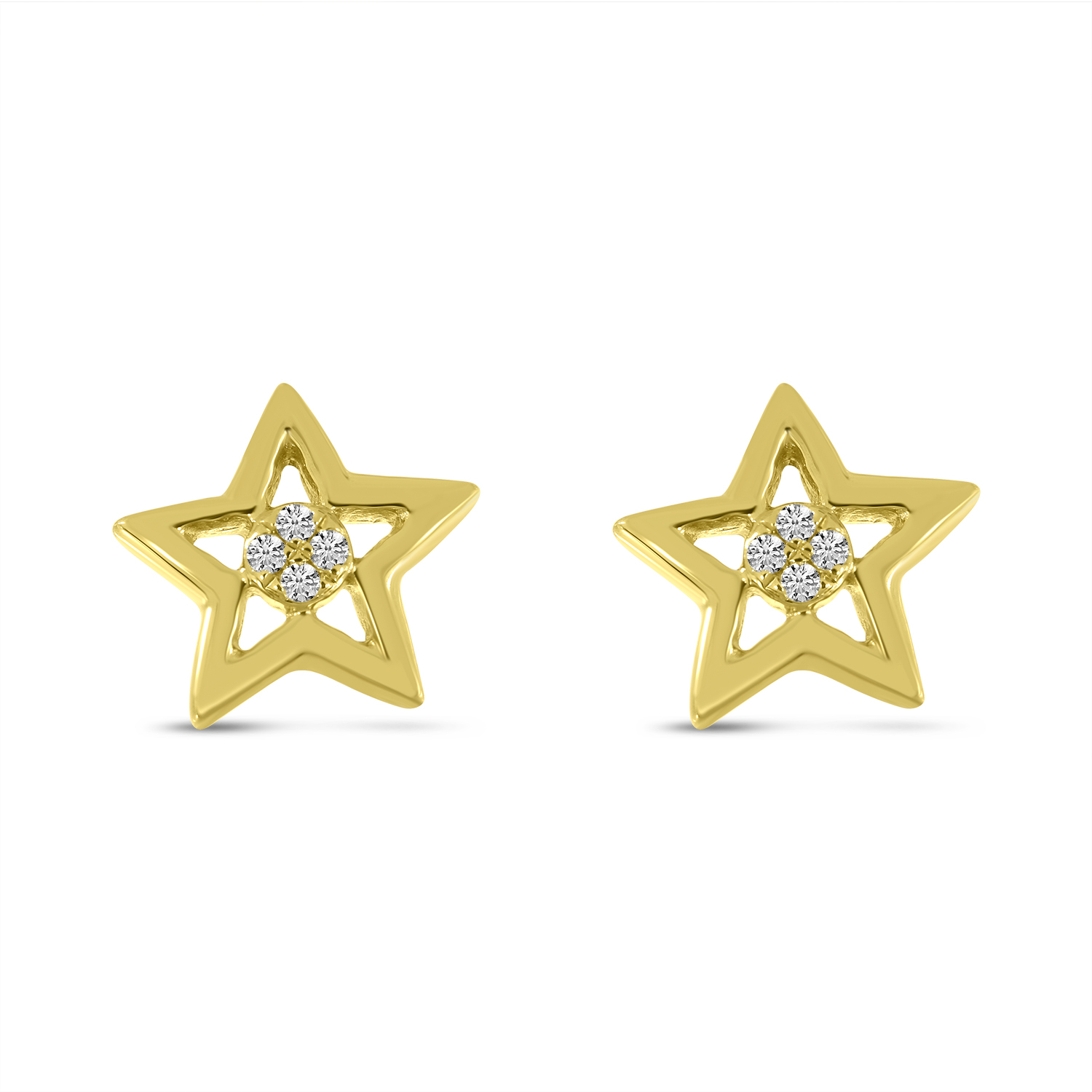 14K Yellow Gold Small Diamond Star Stud Earrings