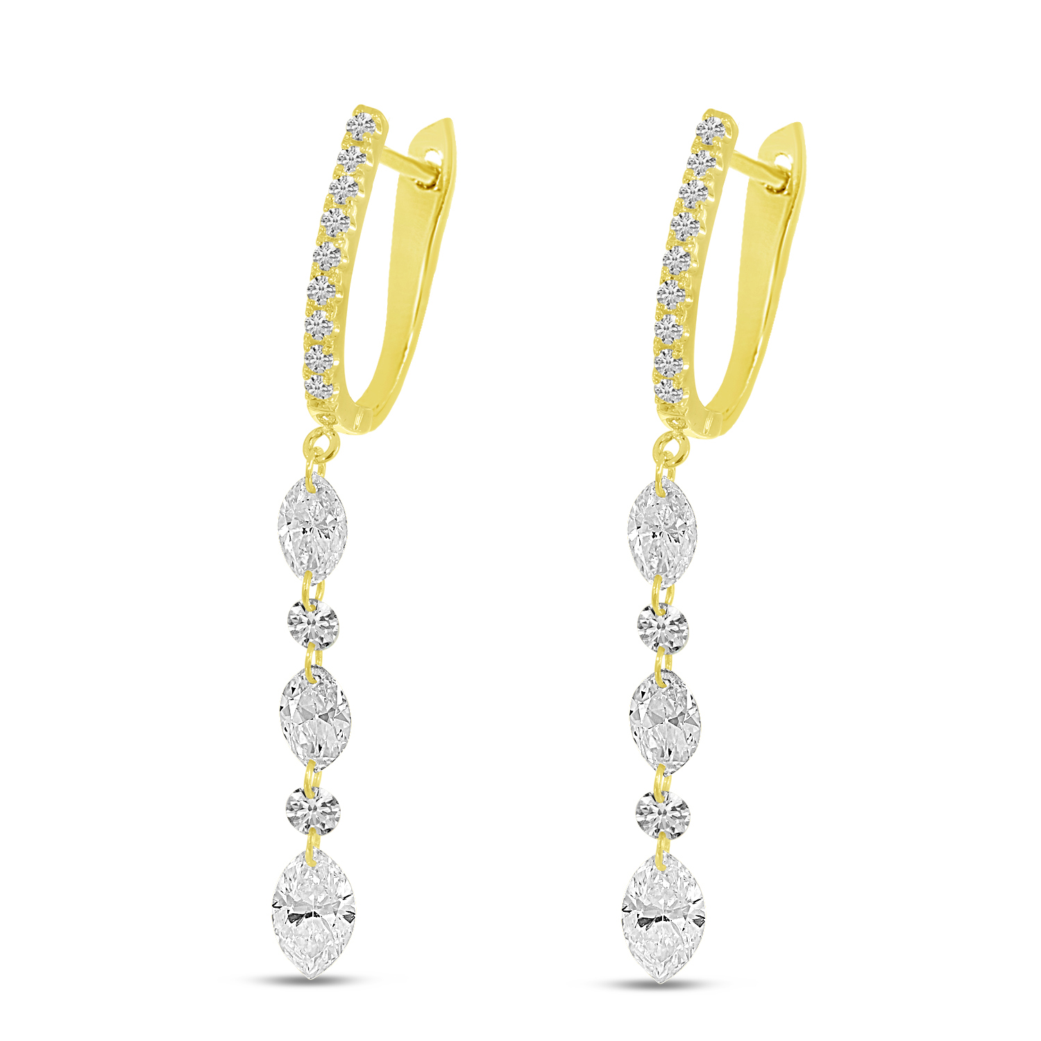 14K Yellow Gold Marquise Round Cut Dashing Diamond Earrings