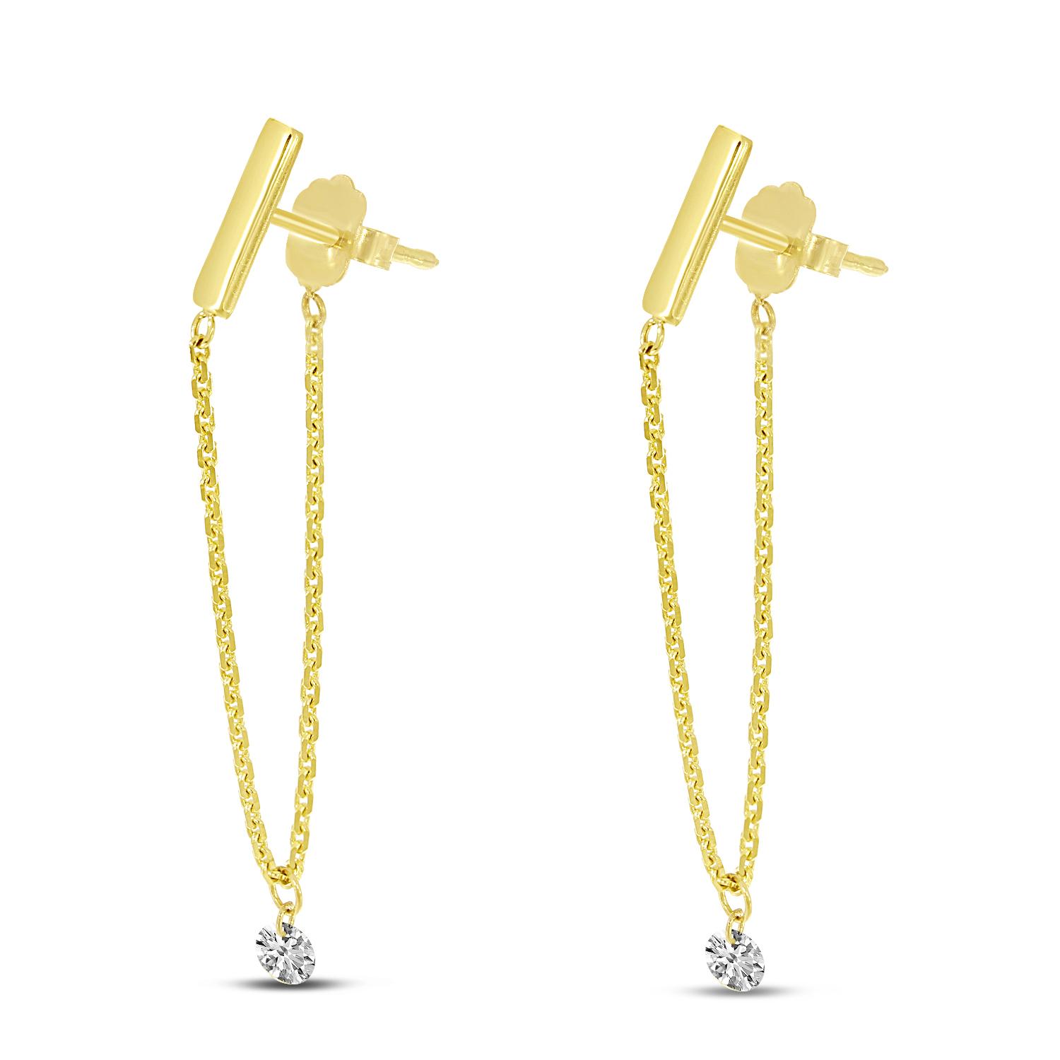 14K Yellow Gold Dashing Diamond Chain Earrings