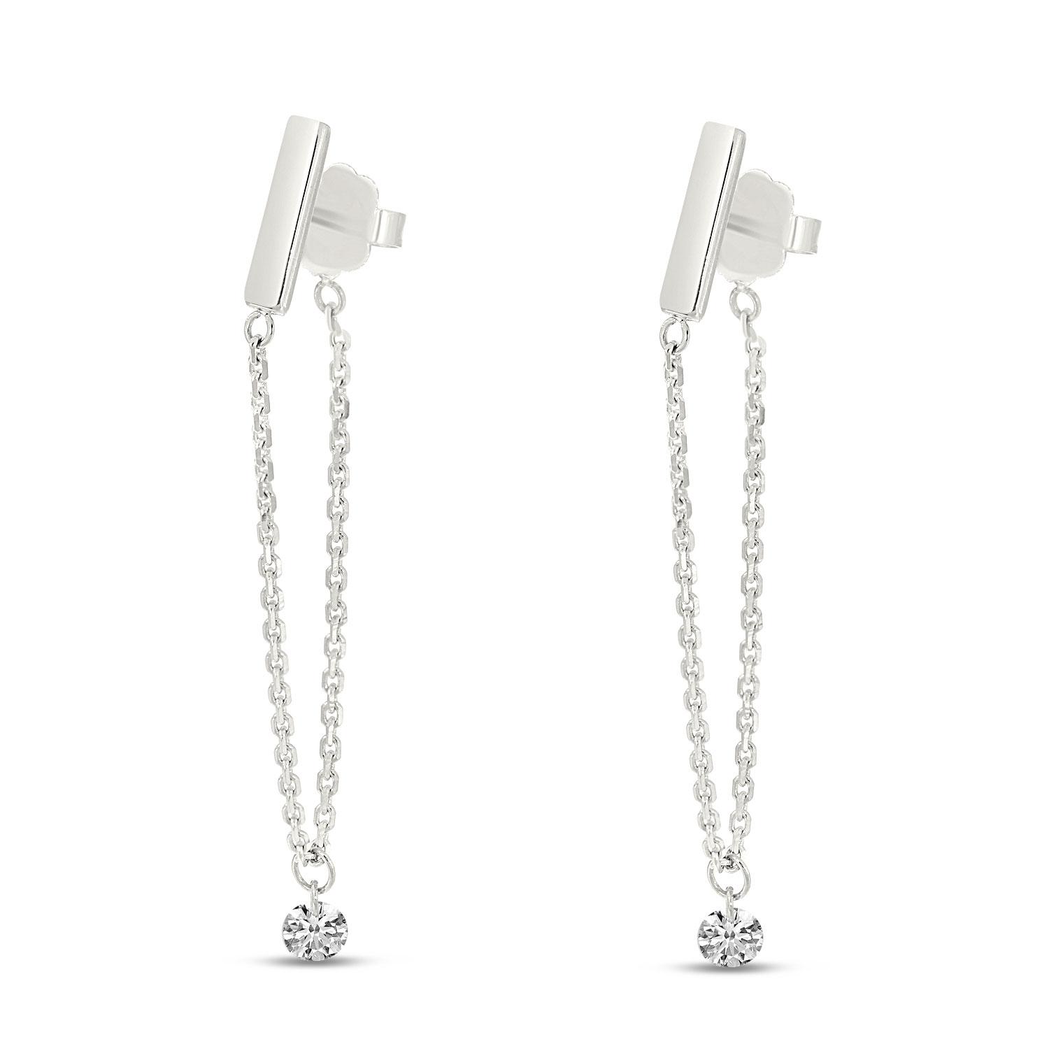 14K White Gold Dashing Diamond Chain Earrings