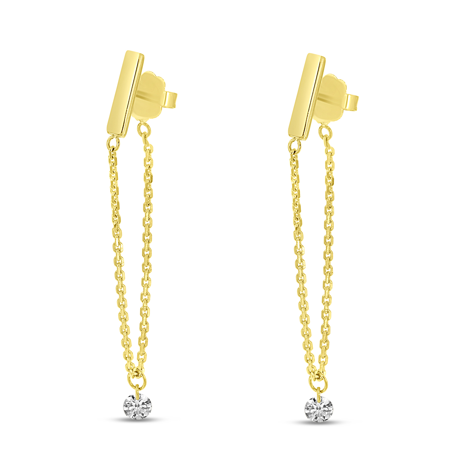 14K Yellow Gold Dashing Diamond Chain Earrings