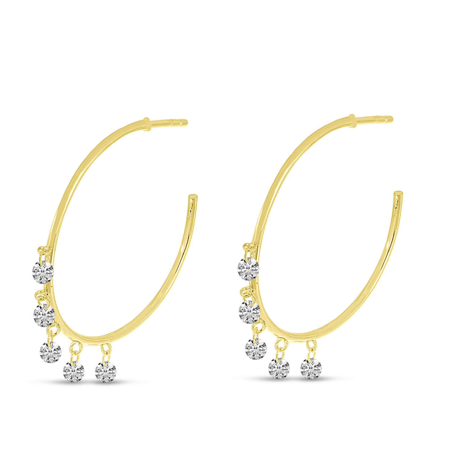 14K Yellow Gold Dashing Diamond 5-Stone Shaker Hoop Earrings