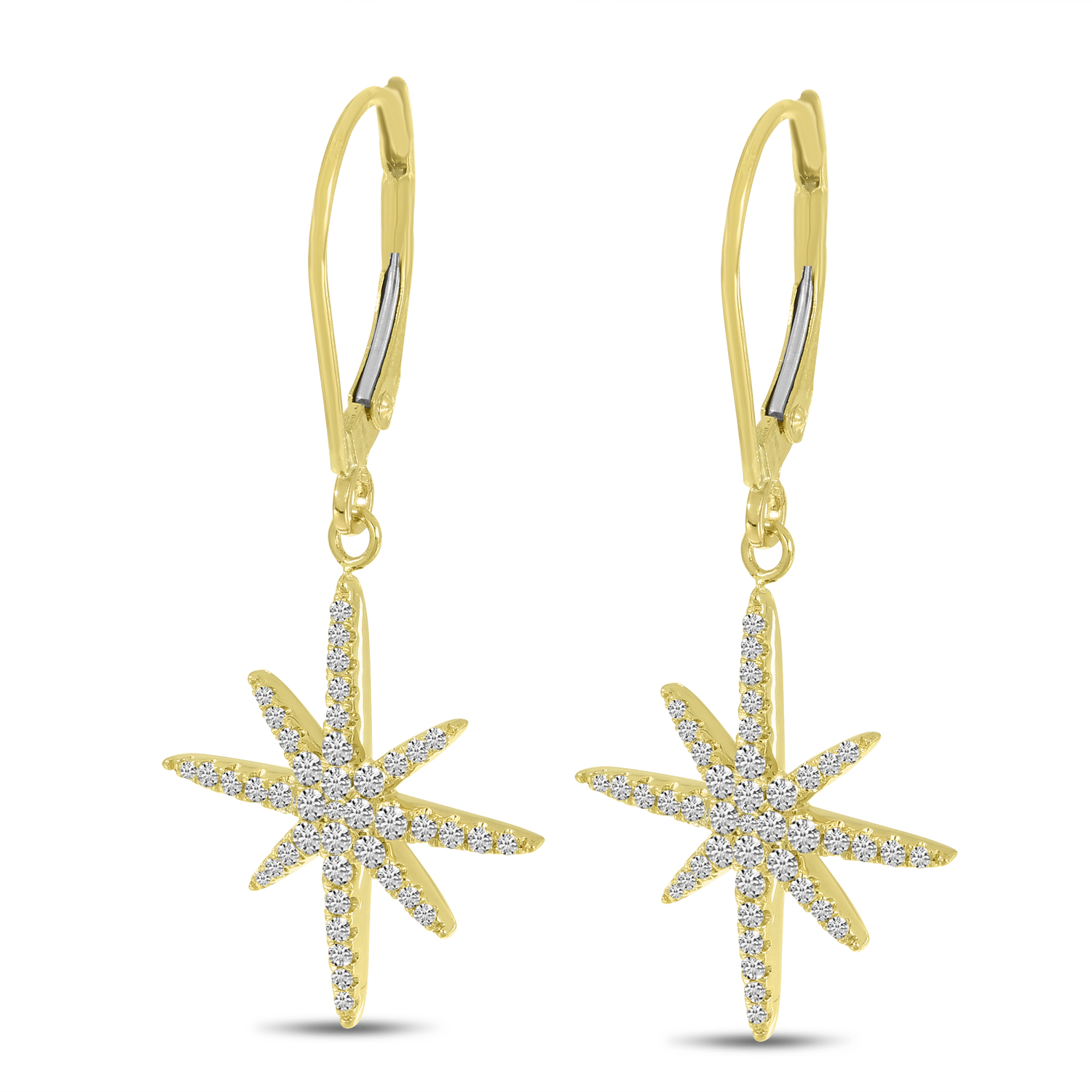 14K Yellow Gold Diamond Starburst Drop Earrings
