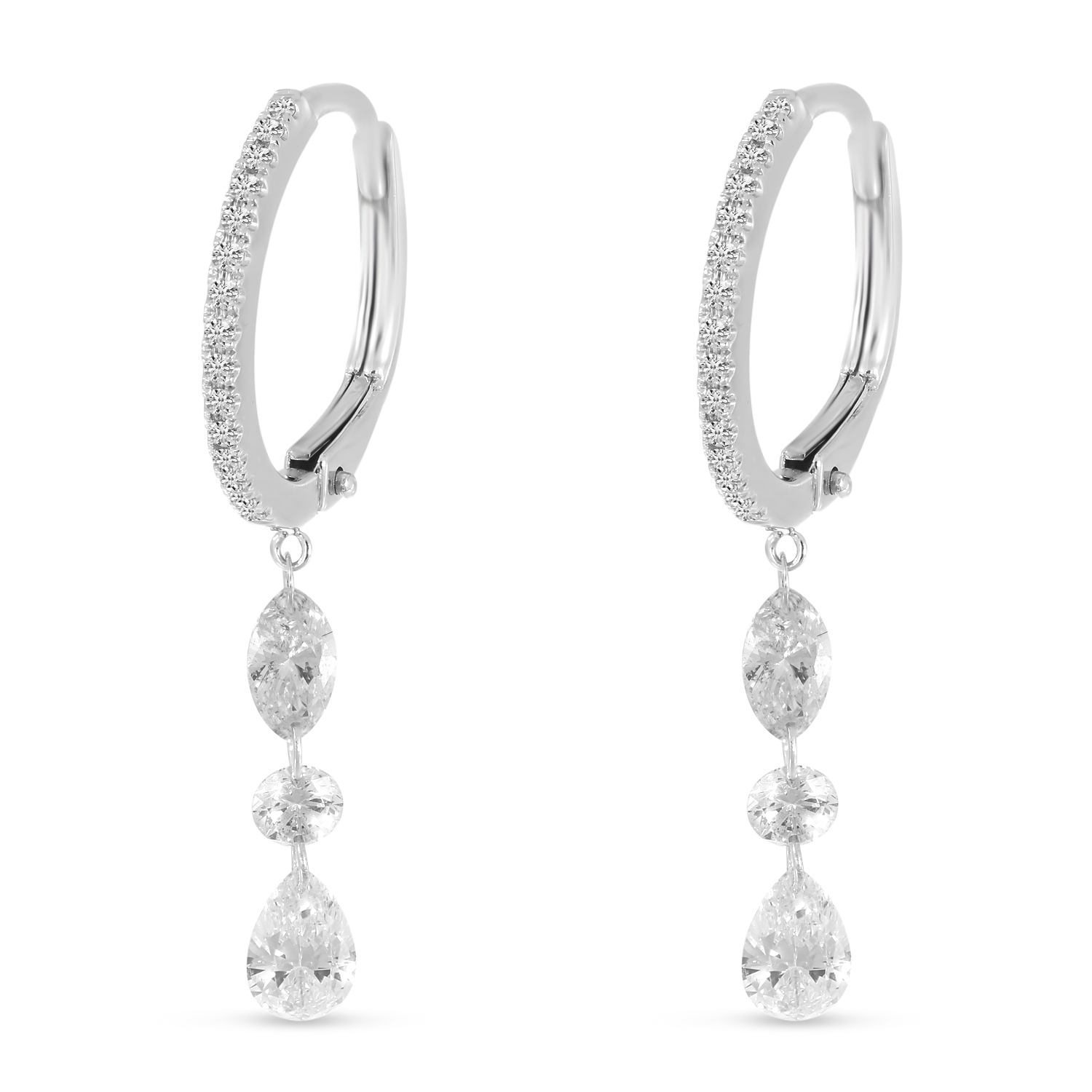 14K White Gold Dashing Diamond Marquise Round Pear Cut Earrings