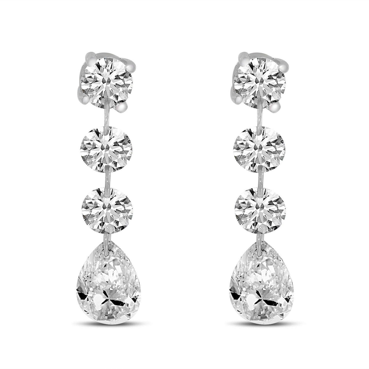 14K White Gold Dashing Diamond Round Pear Post Earrings