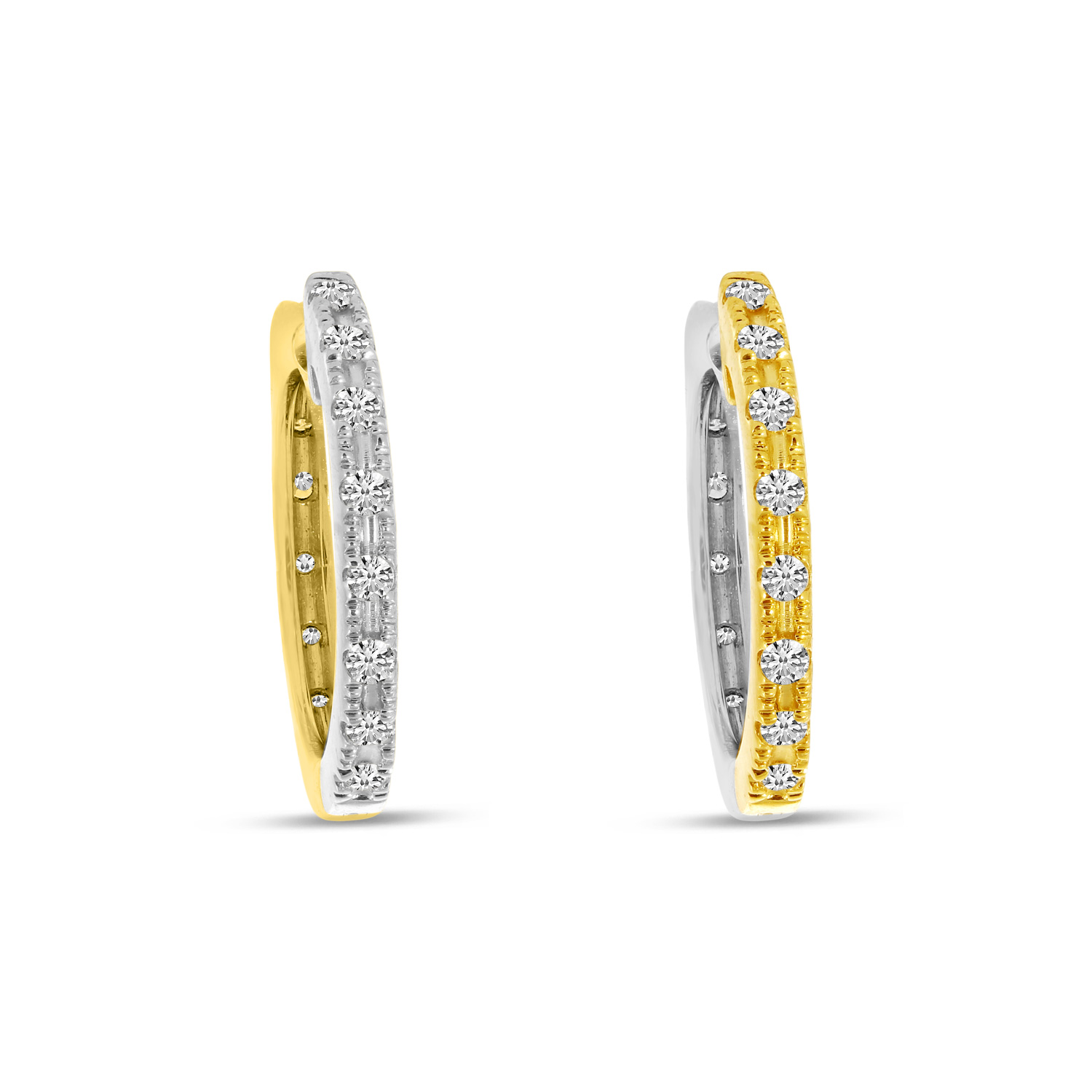 14K Yellow and White Gold Two Tone Reversible Diamond Hoops