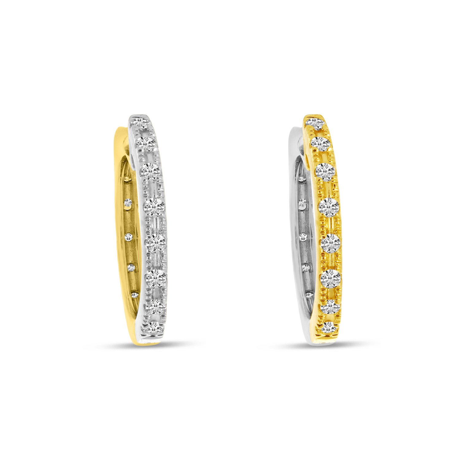 14K Yellow and White Gold Two Tone Diamond Hoops