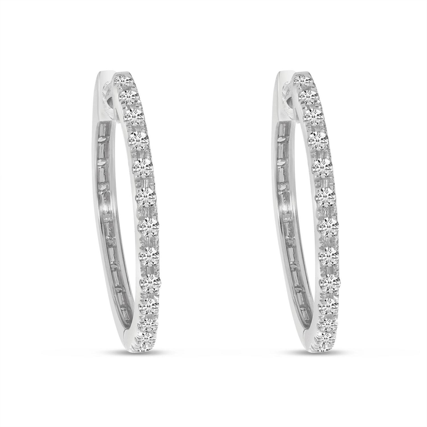 14K Yellow and White Gold Two Tone . 52 Ct Diamond Hoops