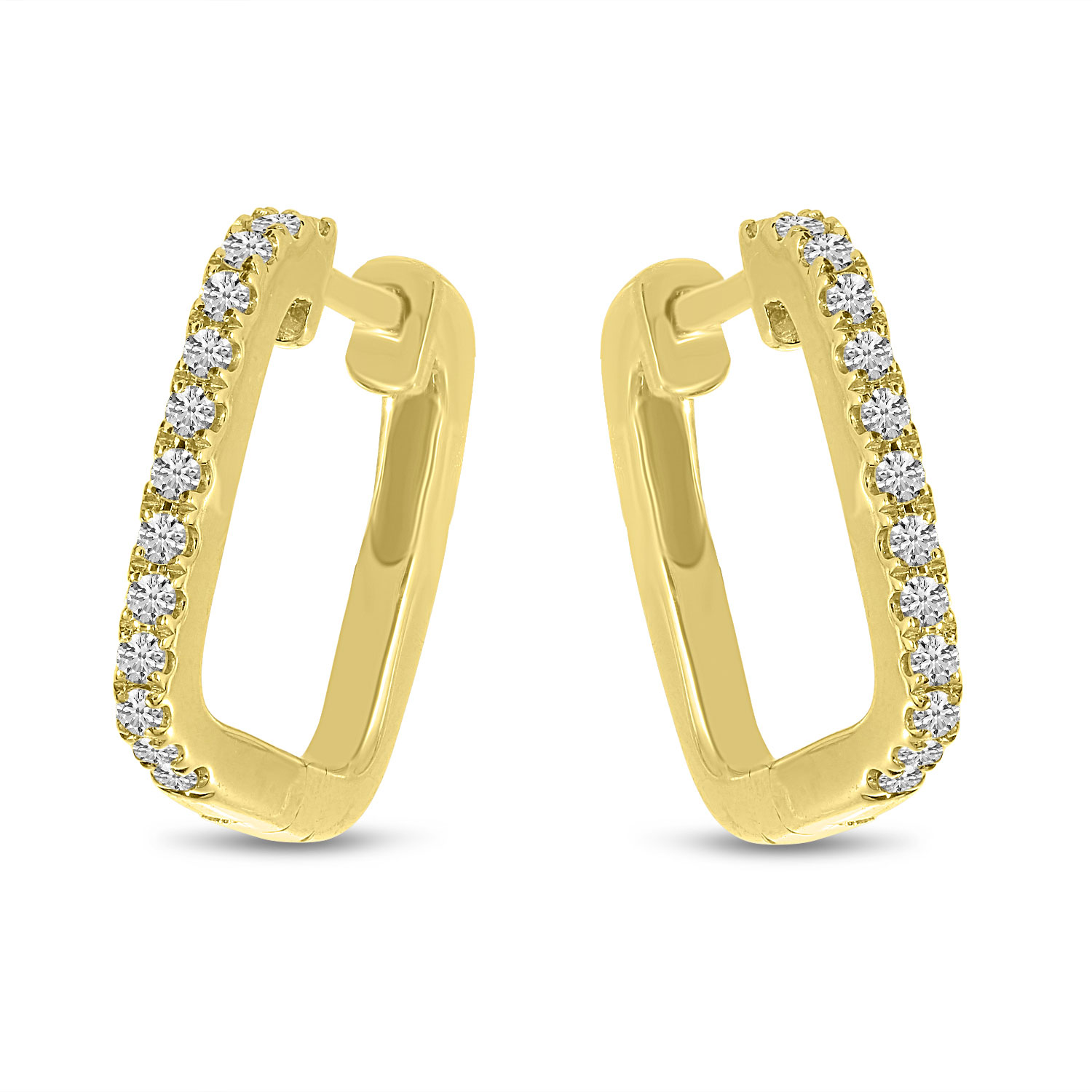14K Yellow Gold Diamond Square Huggie Earrings