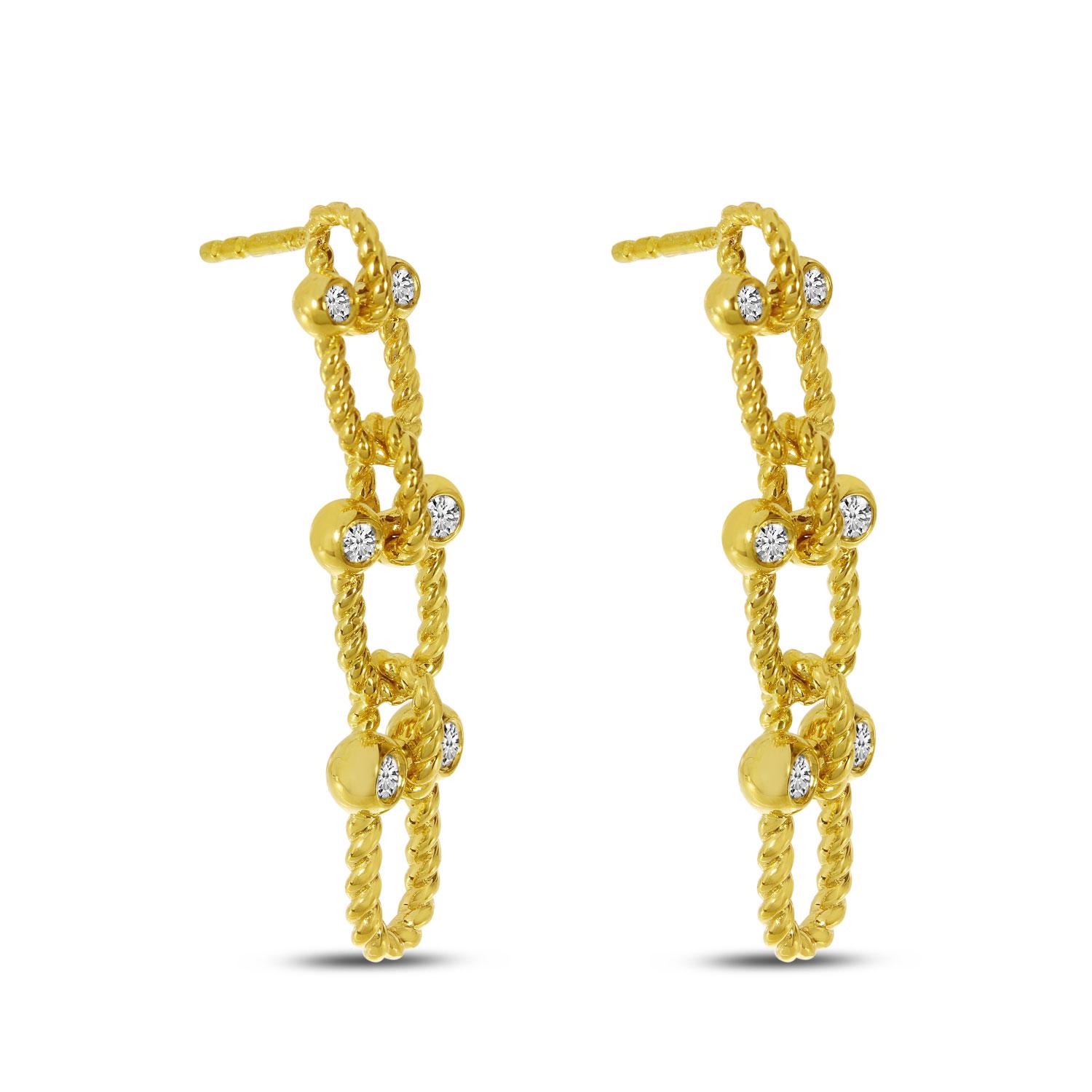 14K Yellow Gold Diamond Twist U-Link Earrings