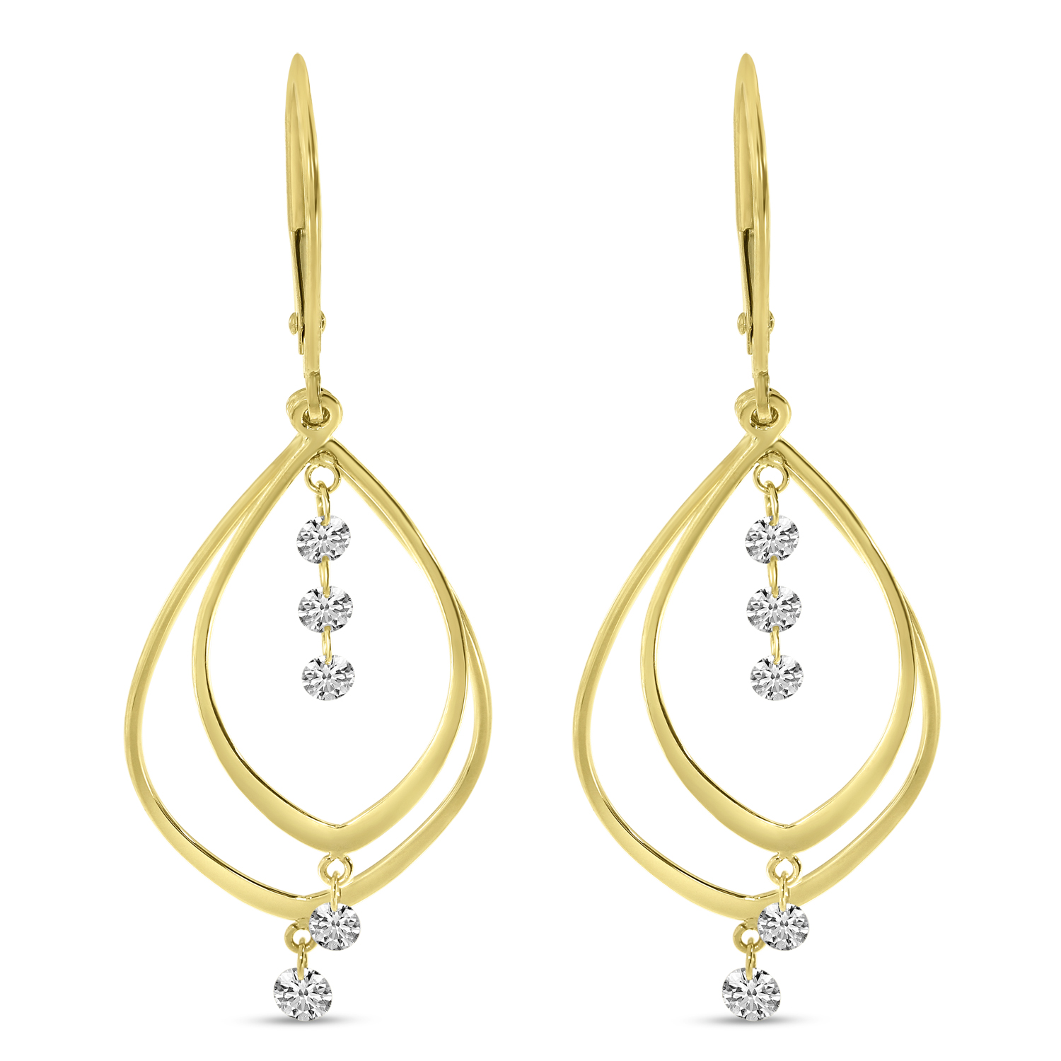 14K Yellow Gold Dashing Diamond Double Teardrop Earring