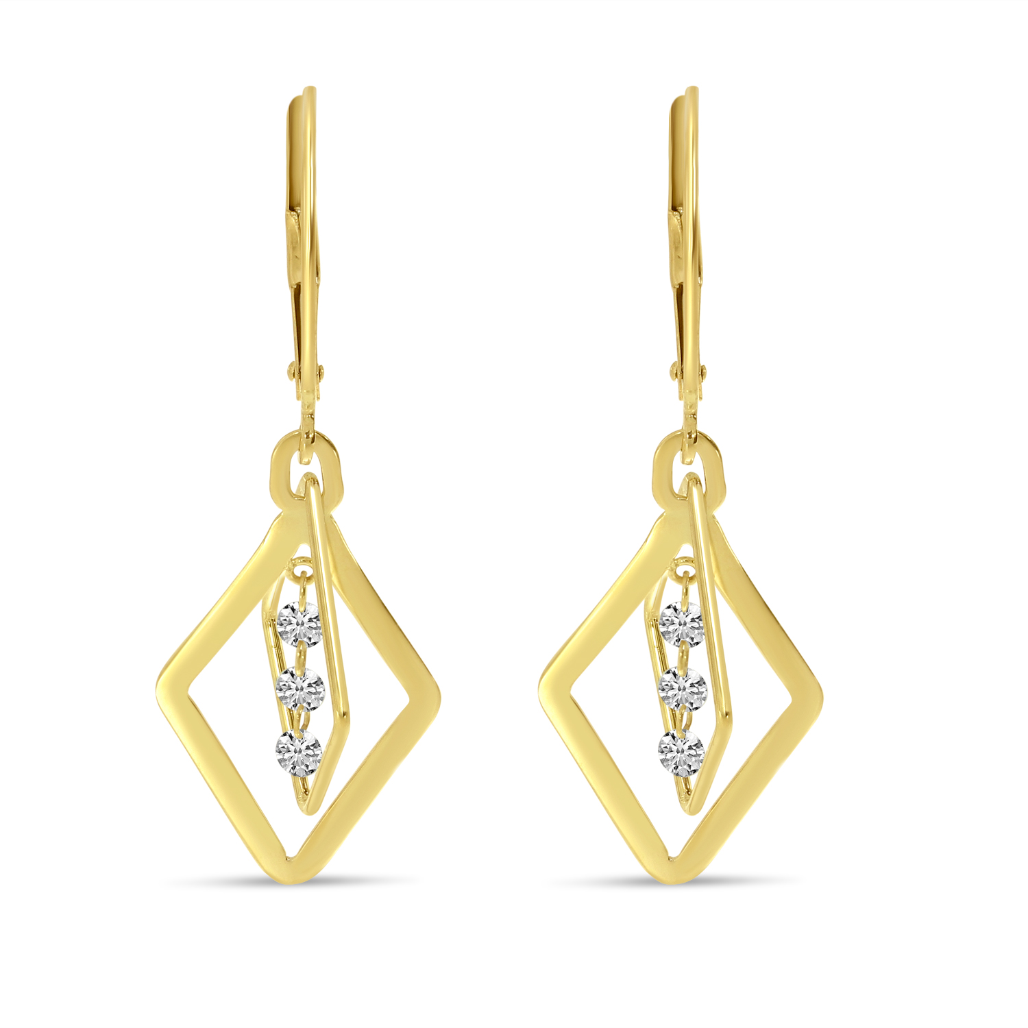 14K Yellow Gold Dashing Diamond Petite 3D Geometric Earrings 