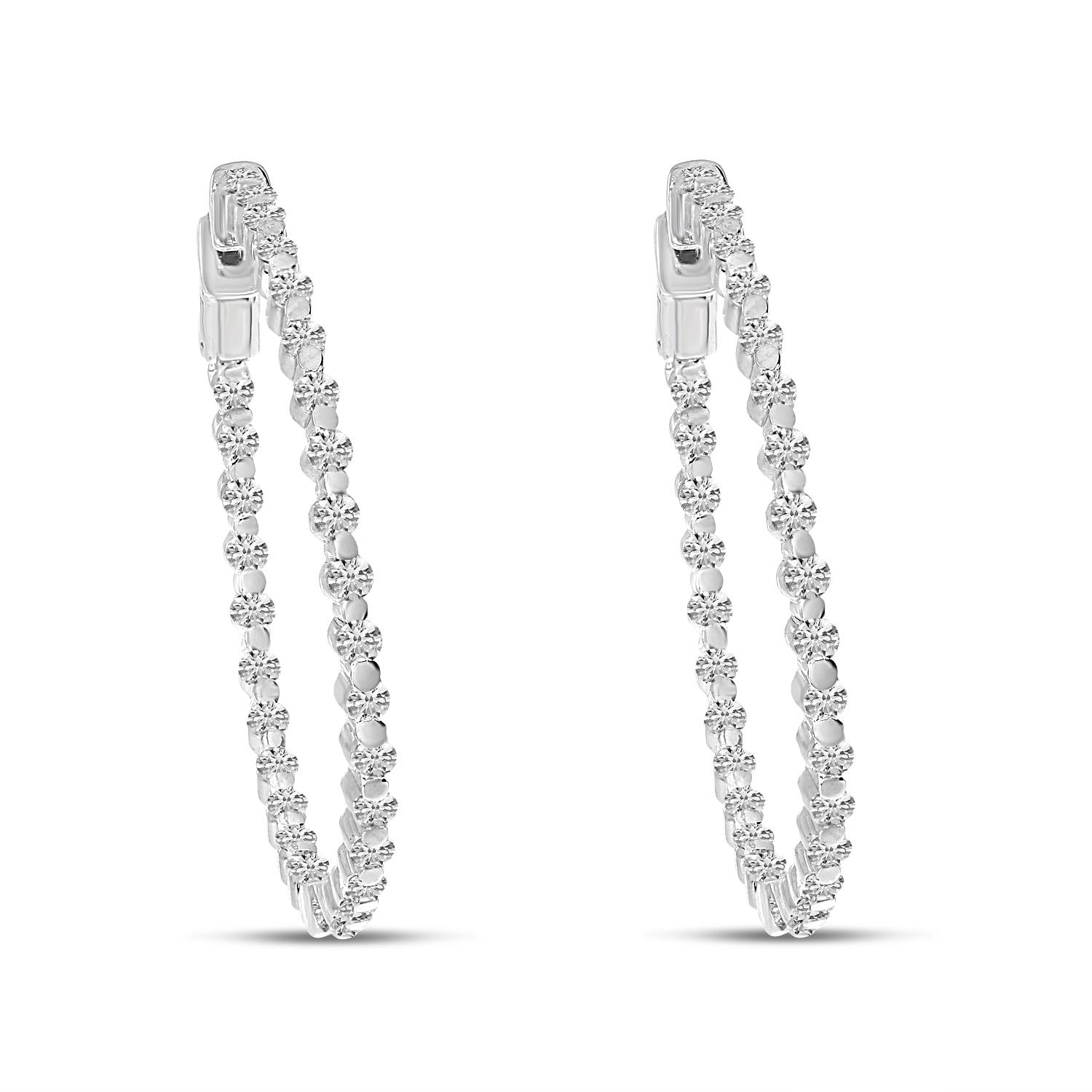 14K White Gold Diamond Shared Prong Hoop Earrings